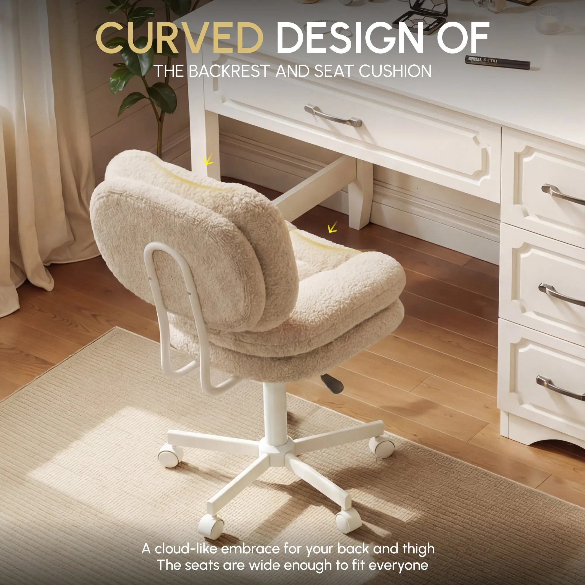 66H6 Cross-Legged Vanity Chair – Effortless Glide - Beige - Image 4