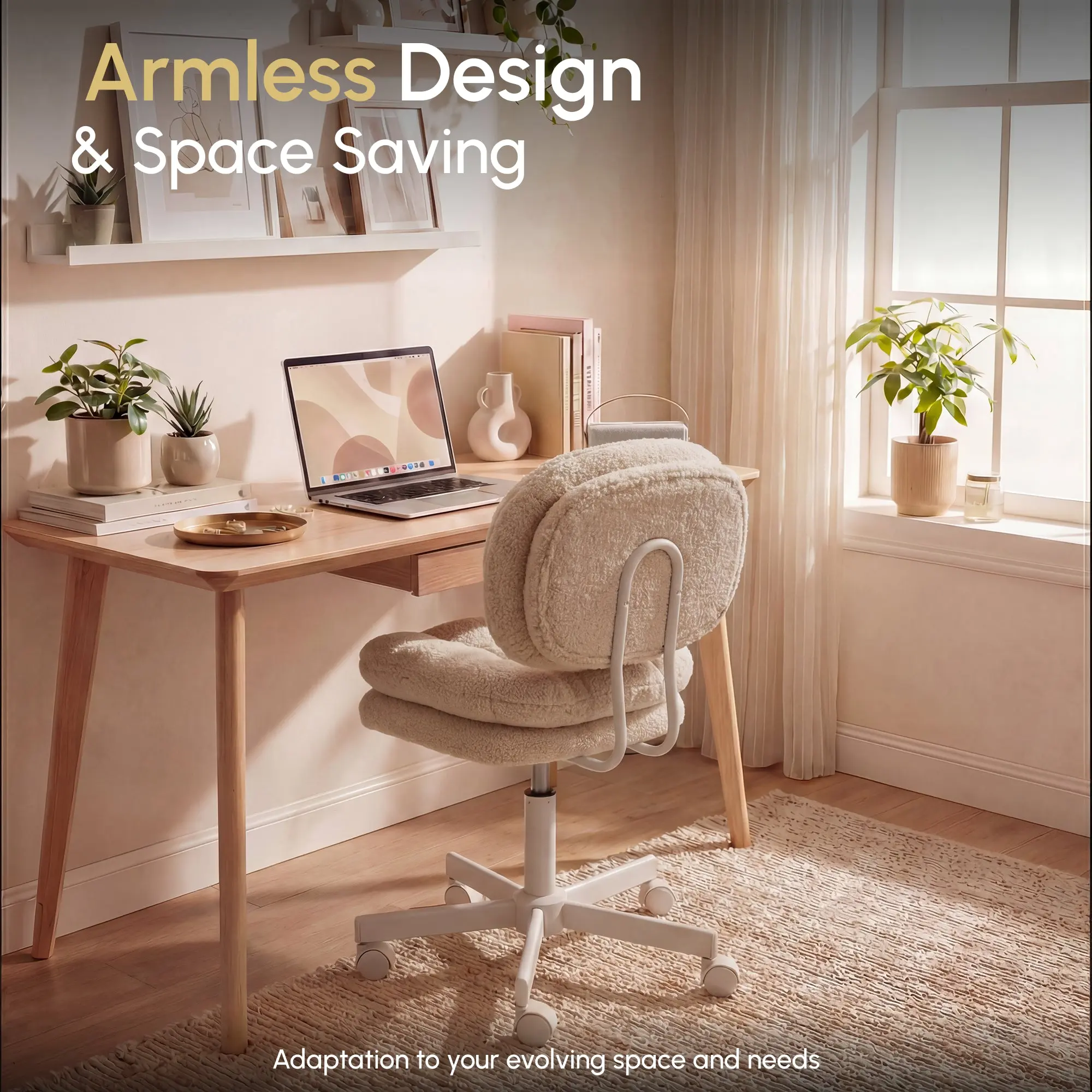 66H6 Cross-Legged Vanity Chair – Effortless Glide - Beige - Image 6