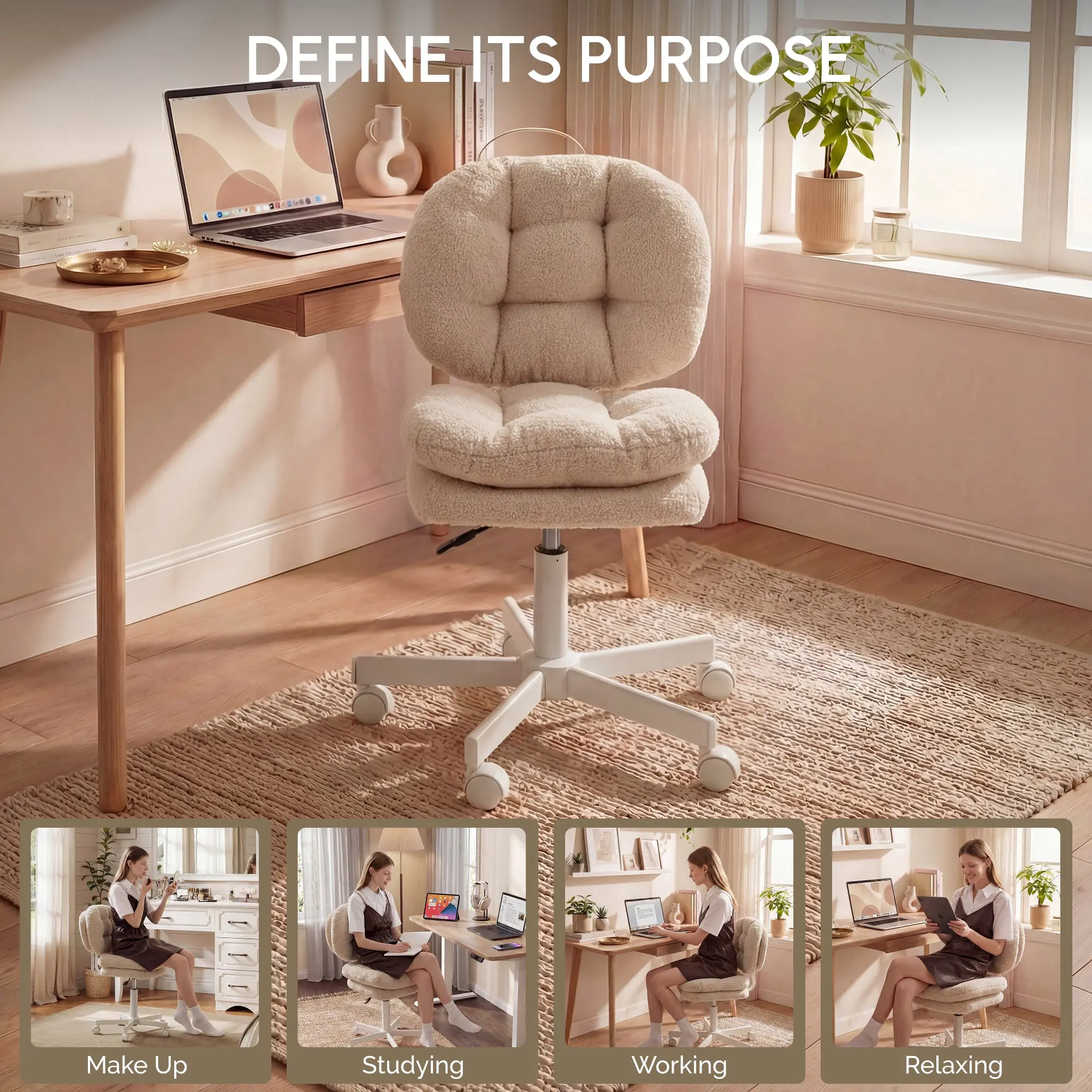 66H6 Cross-Legged Vanity Chair – Effortless Glide - Beige - Image 7