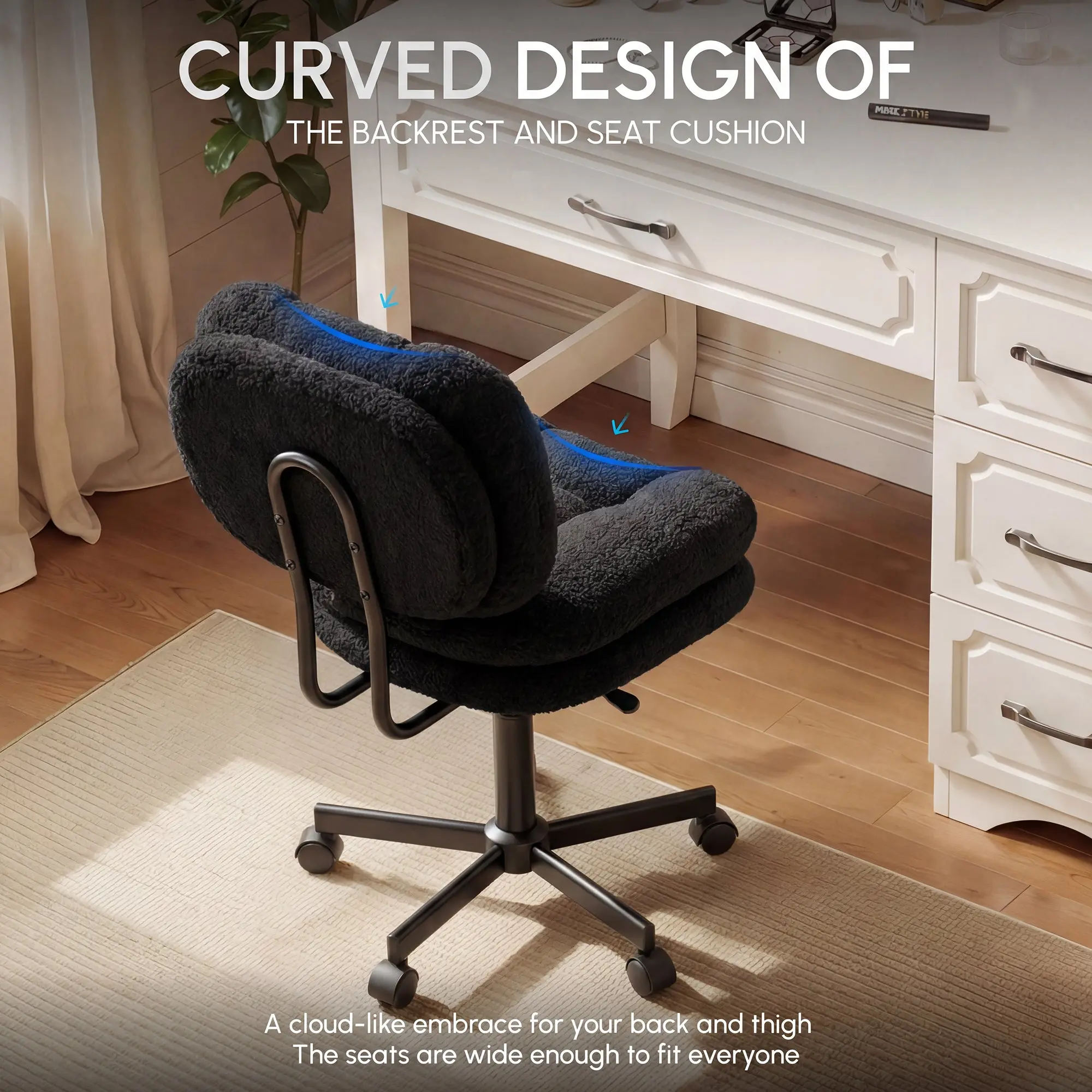 66H6 Cross-Legged Vanity Chair – Effortless Glide- Black - Image 4