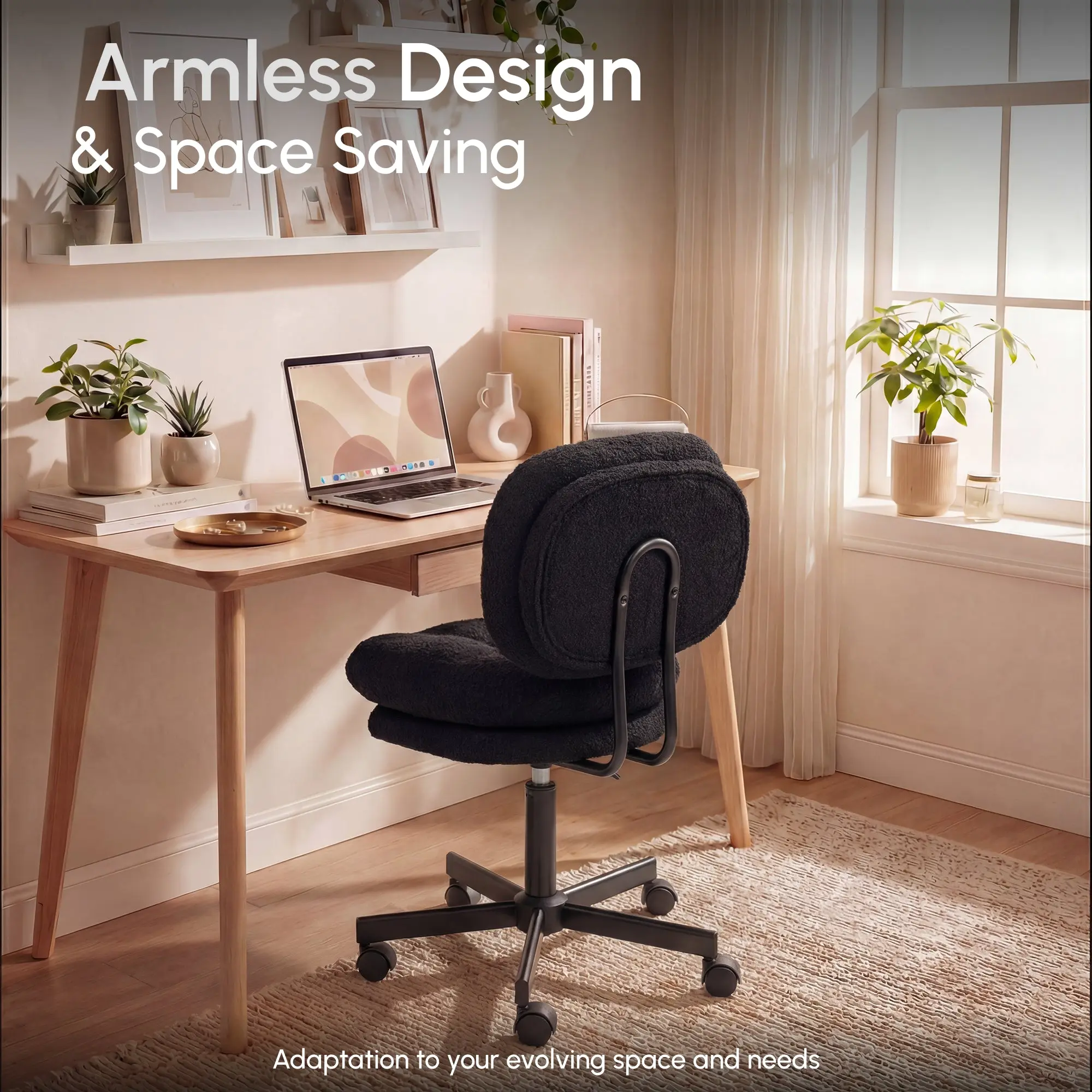66H6 Cross-Legged Vanity Chair – Effortless Glide- Black - Image 6