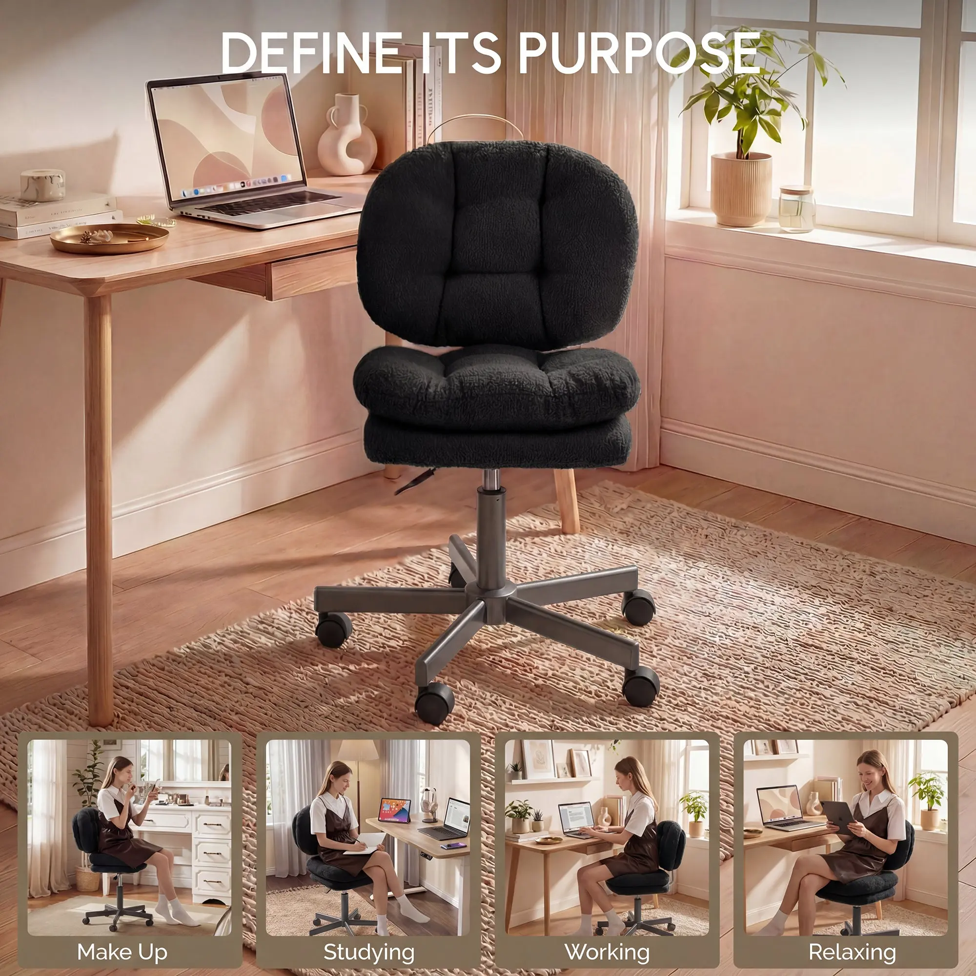 66H6 Cross-Legged Vanity Chair – Effortless Glide- Black - Image 7