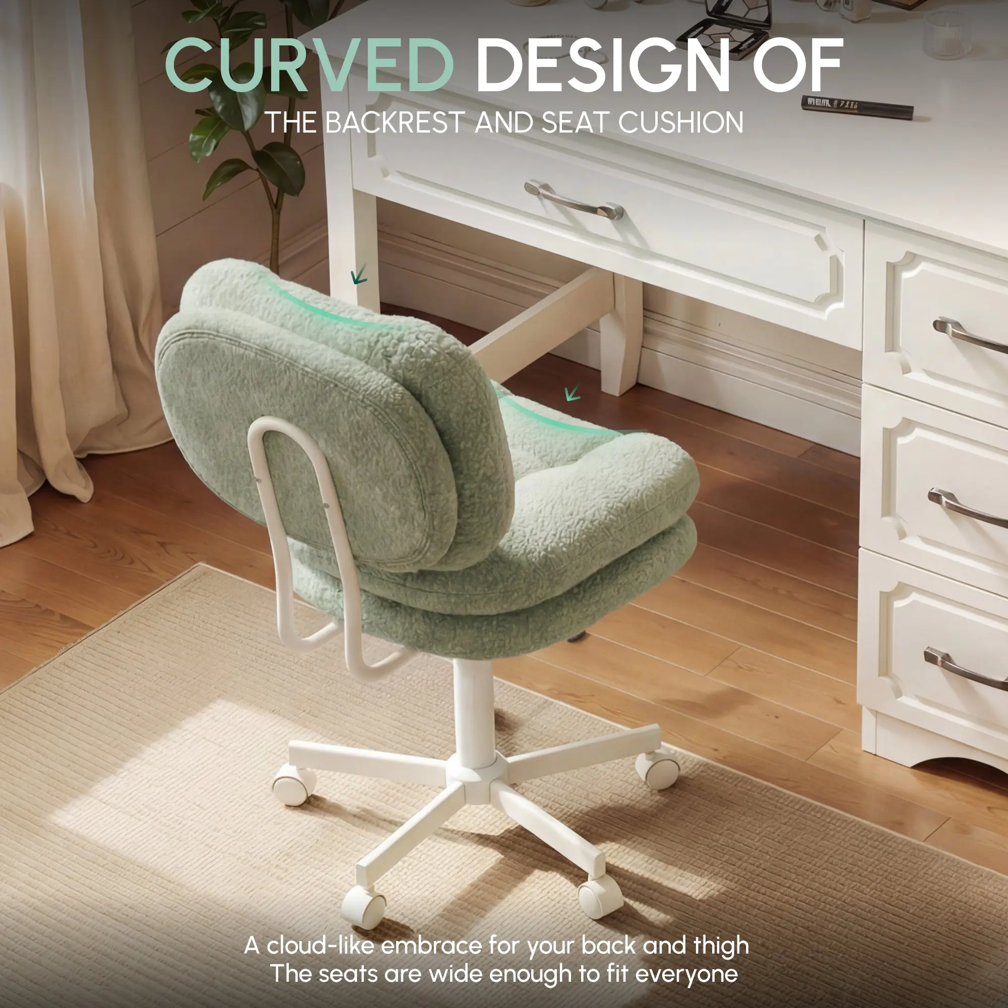 66H6 Cross-Legged Vanity Chair – Effortless Glide - Green[EAN 6935532625169] - Image 4
