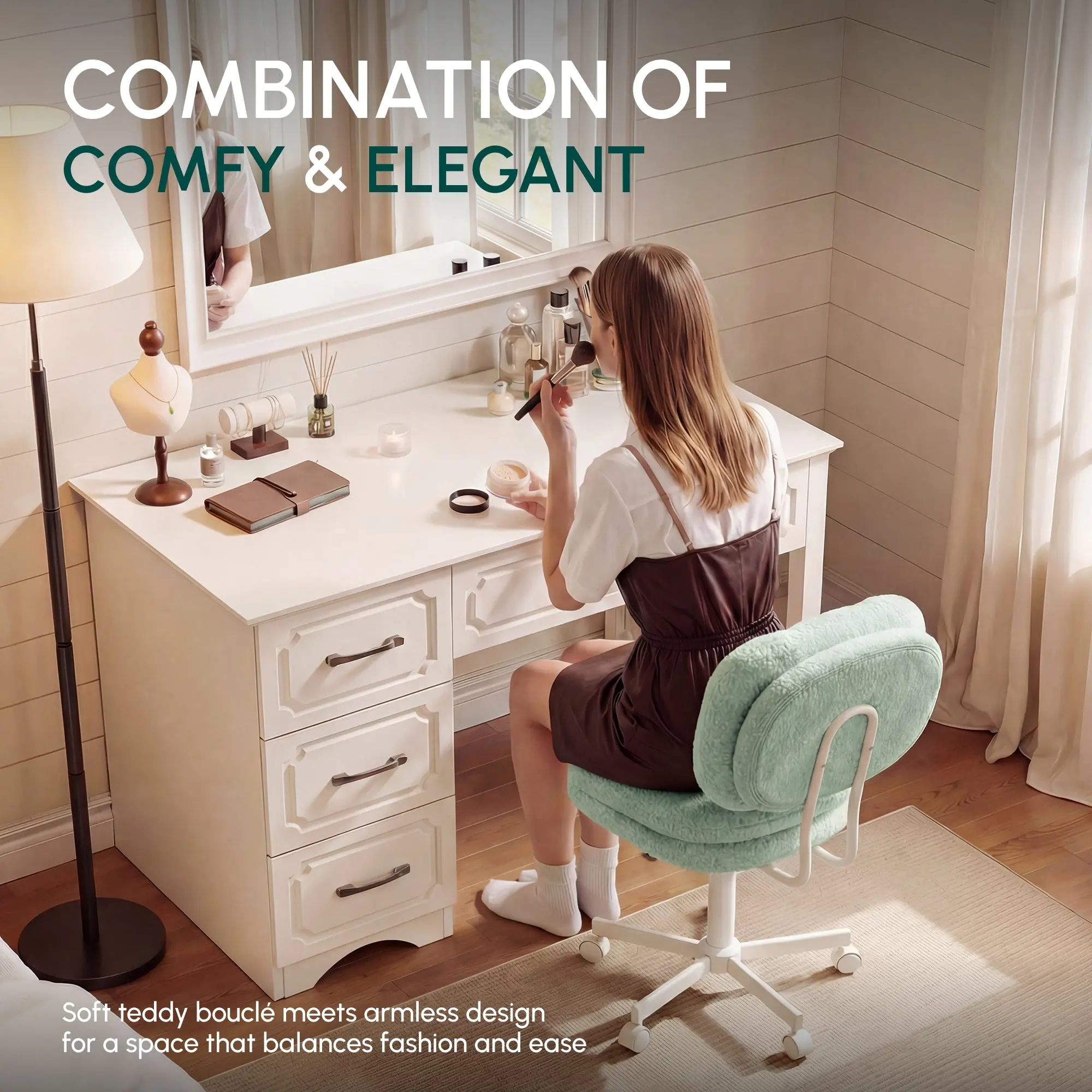66H6 Cross-Legged Vanity Chair – Effortless Glide - Green[EAN 6935532625169] - Image 5