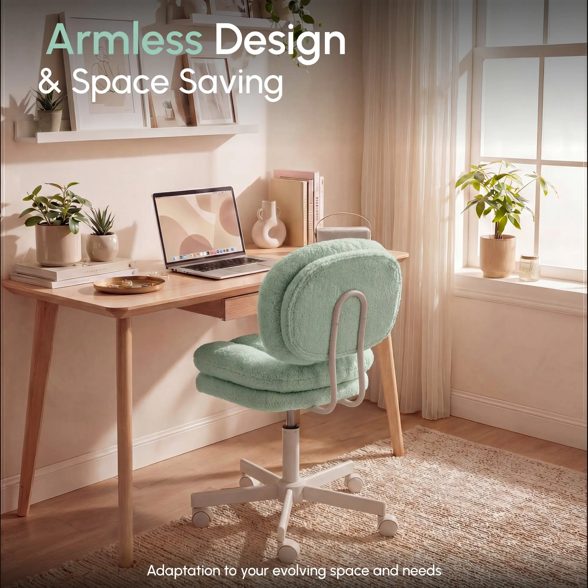 66H6 Cross-Legged Vanity Chair – Effortless Glide - Green[EAN 6935532625169] - Image 6