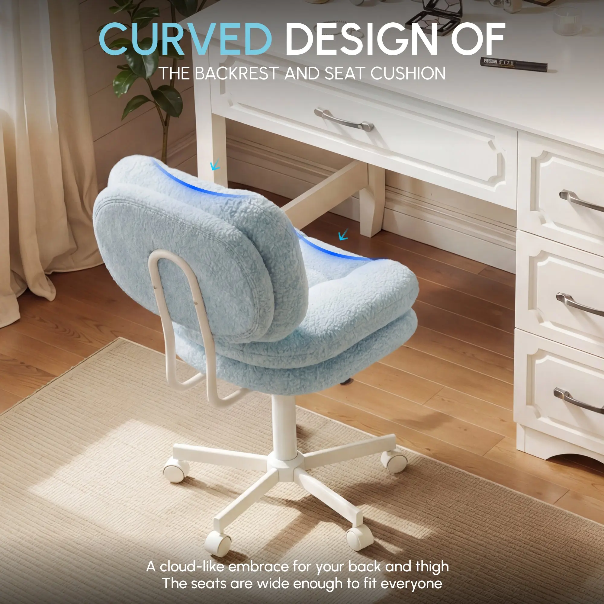 66H6 Cross-Legged Vanity Chair – Effortless Glide - Light Blue - Image 4