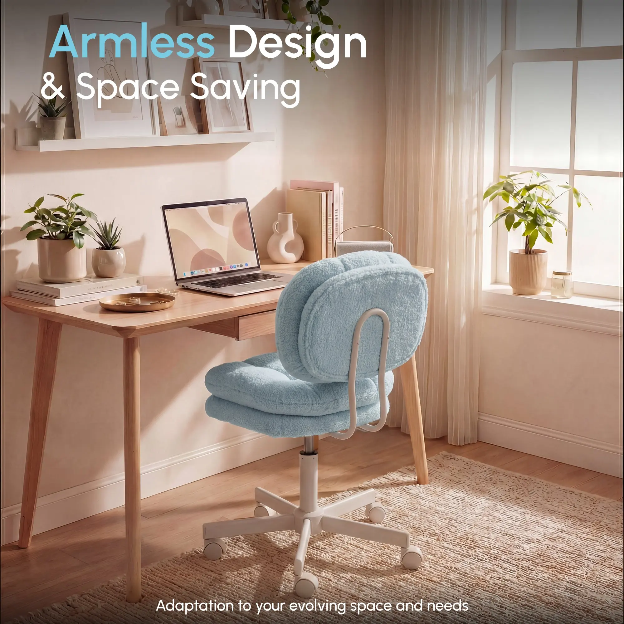 66H6 Cross-Legged Vanity Chair – Effortless Glide - Light Blue - Image 6