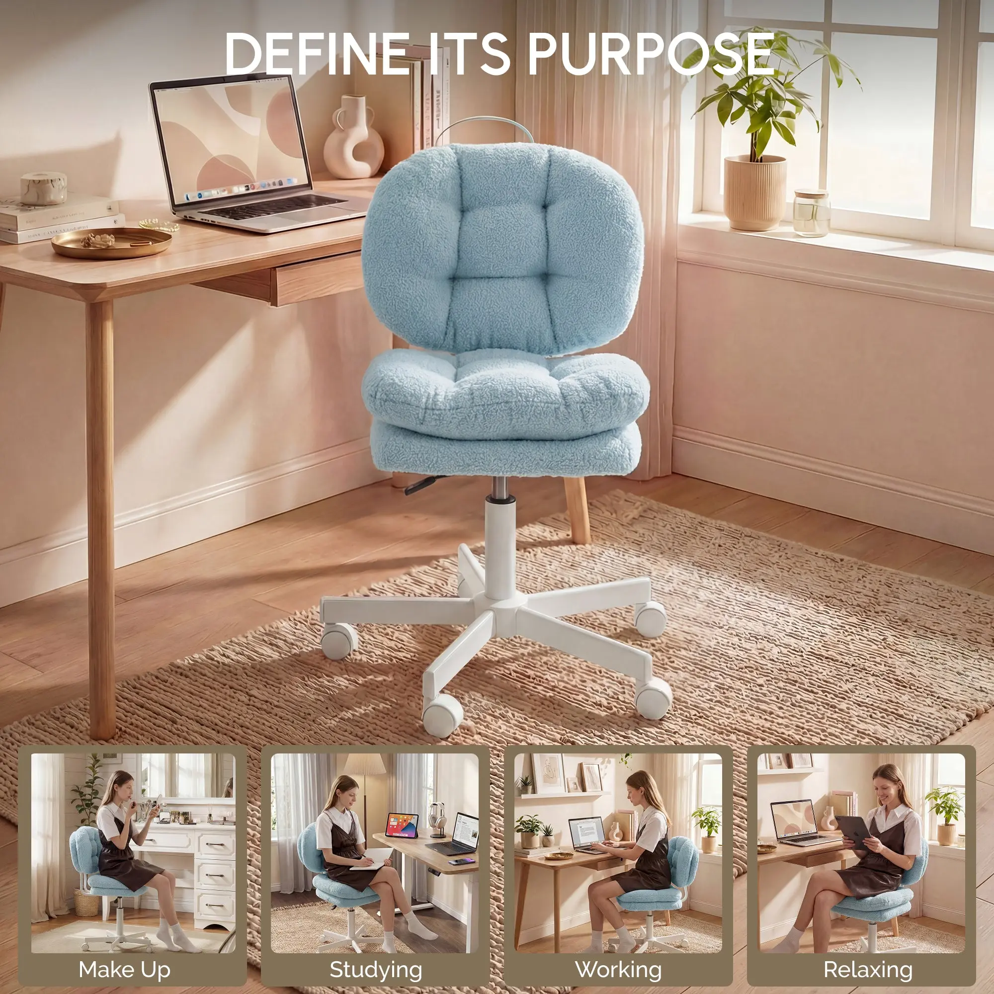 66H6 Cross-Legged Vanity Chair – Effortless Glide - Light Blue - Image 7