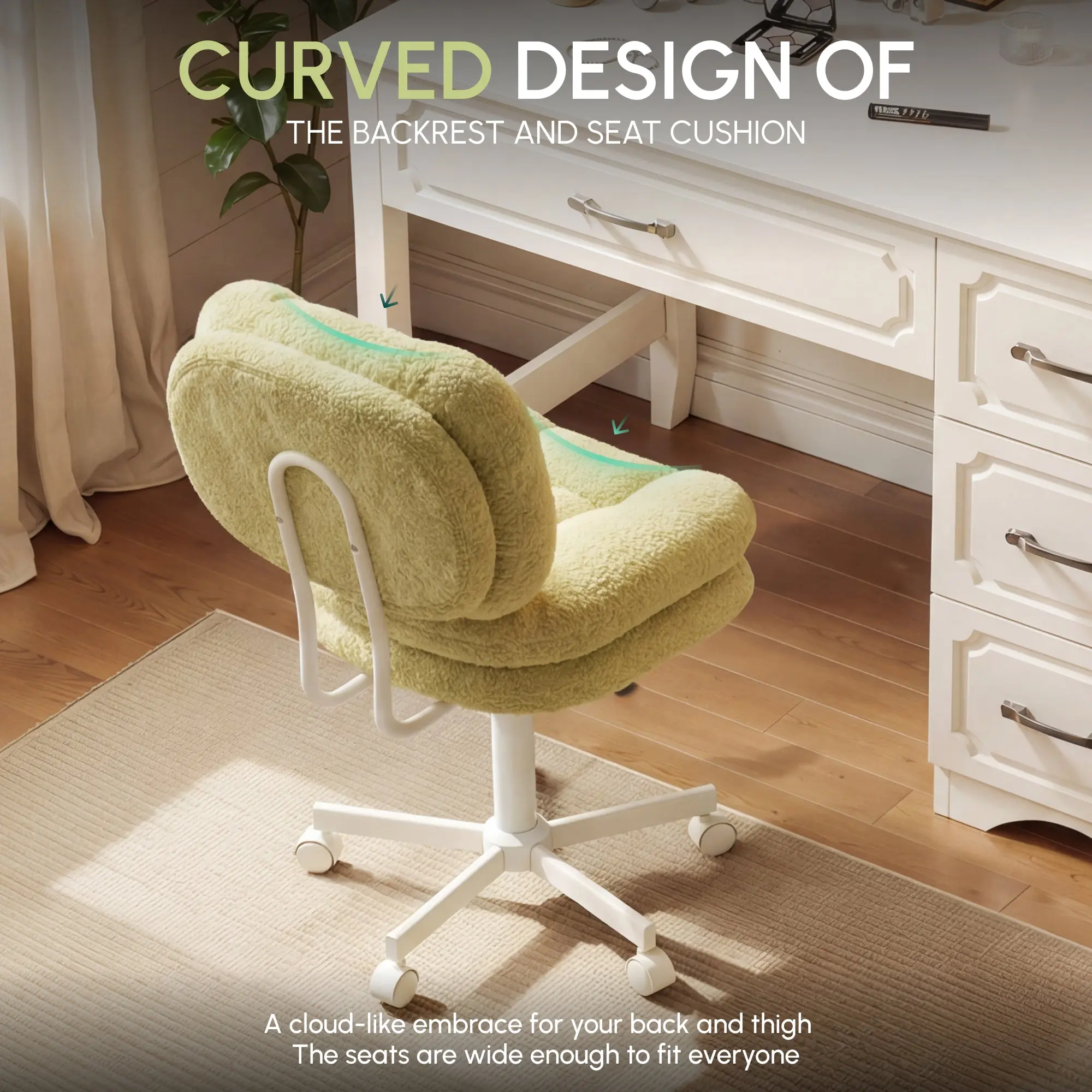 66H6 Cross-Legged Vanity Chair – Effortless Glide - Grass Green - Image 4
