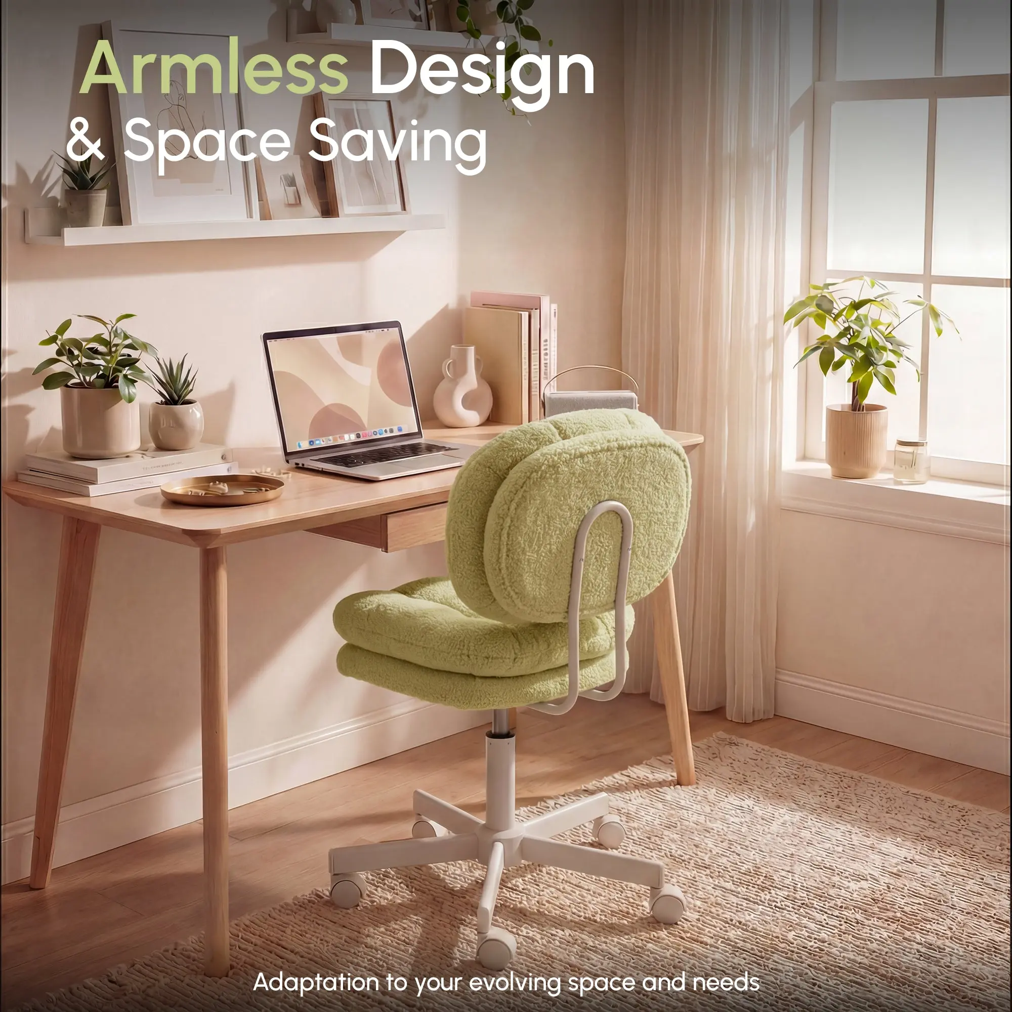 66H6 Cross-Legged Vanity Chair – Effortless Glide - Grass Green - Image 6