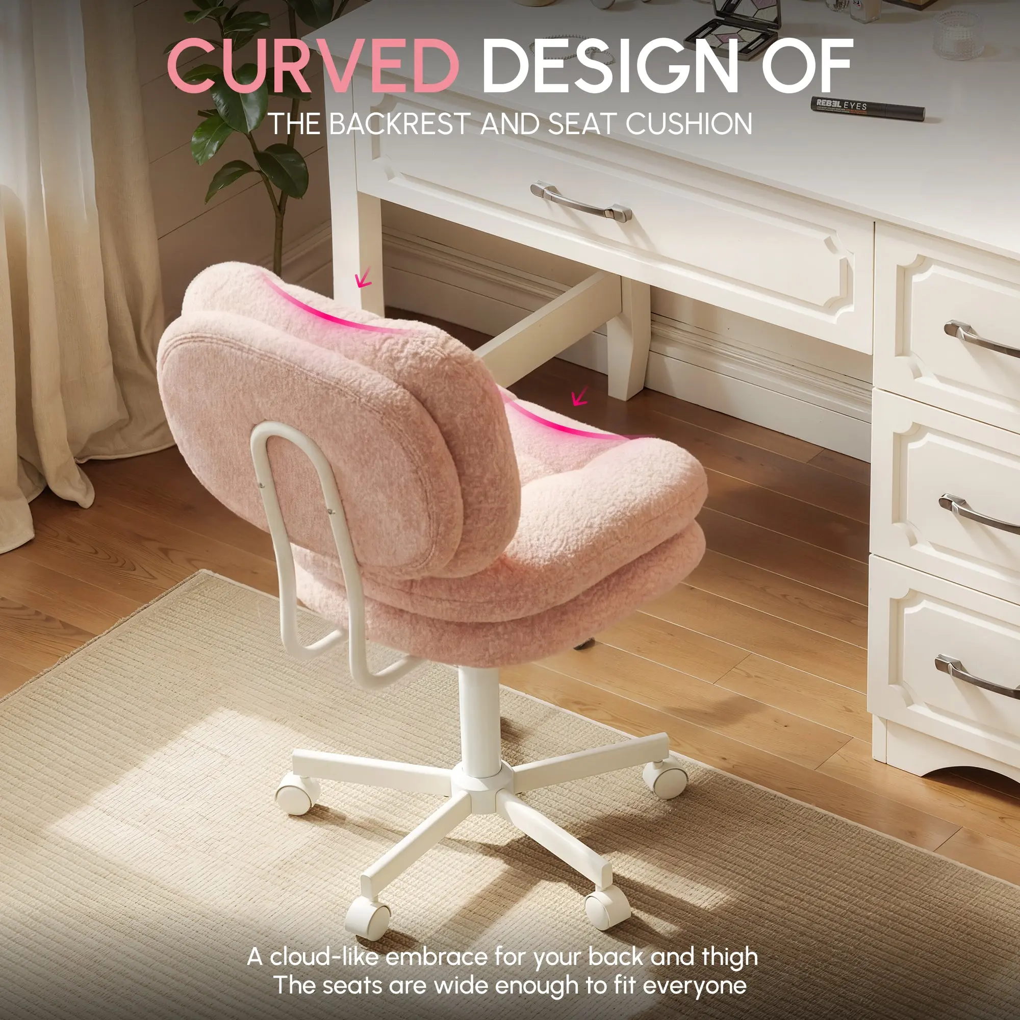 66H6 Cross-Legged Vanity Chair – Effortless Glide - Light Pink - Image 4