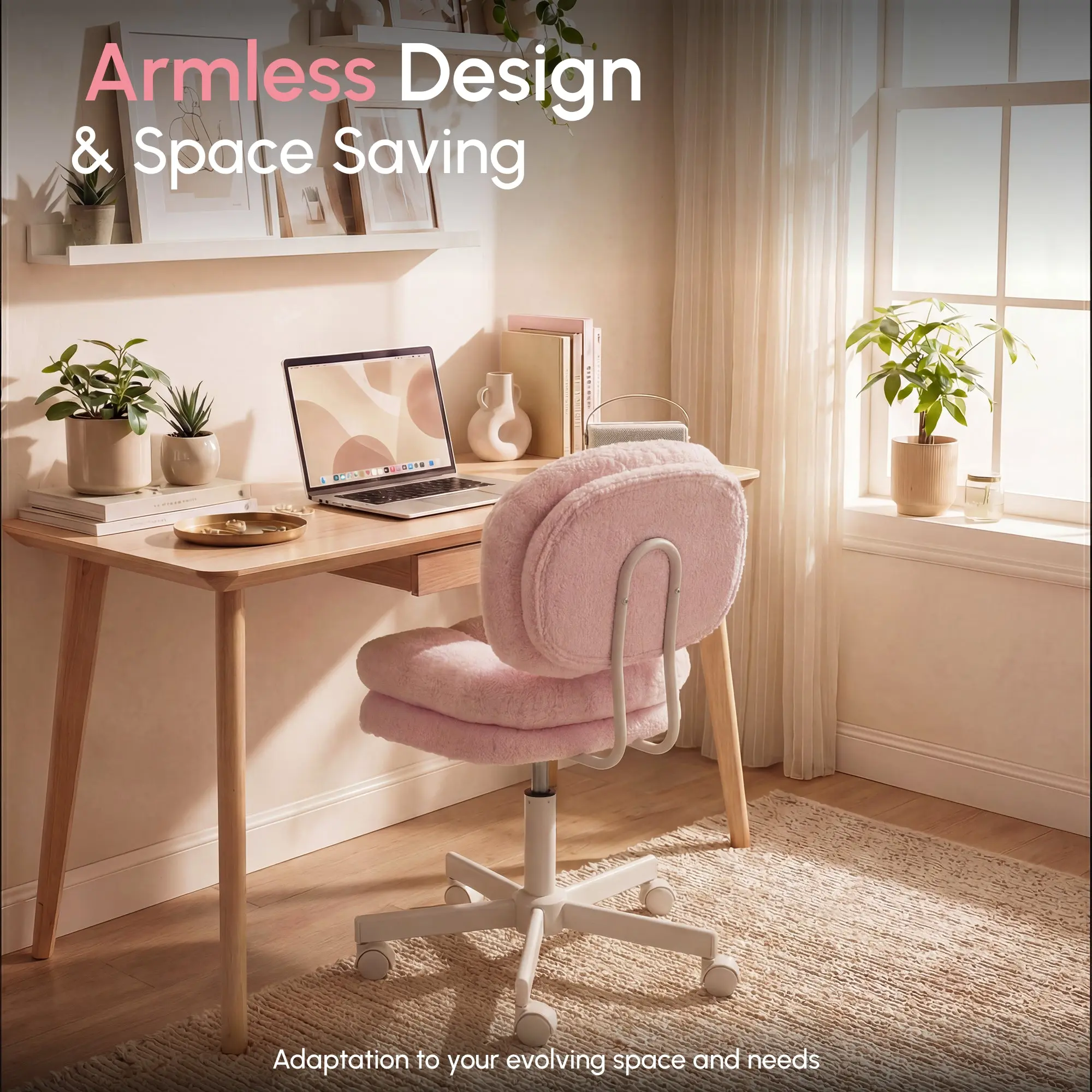 66H6 Cross-Legged Vanity Chair – Effortless Glide - Light Pink - Image 6