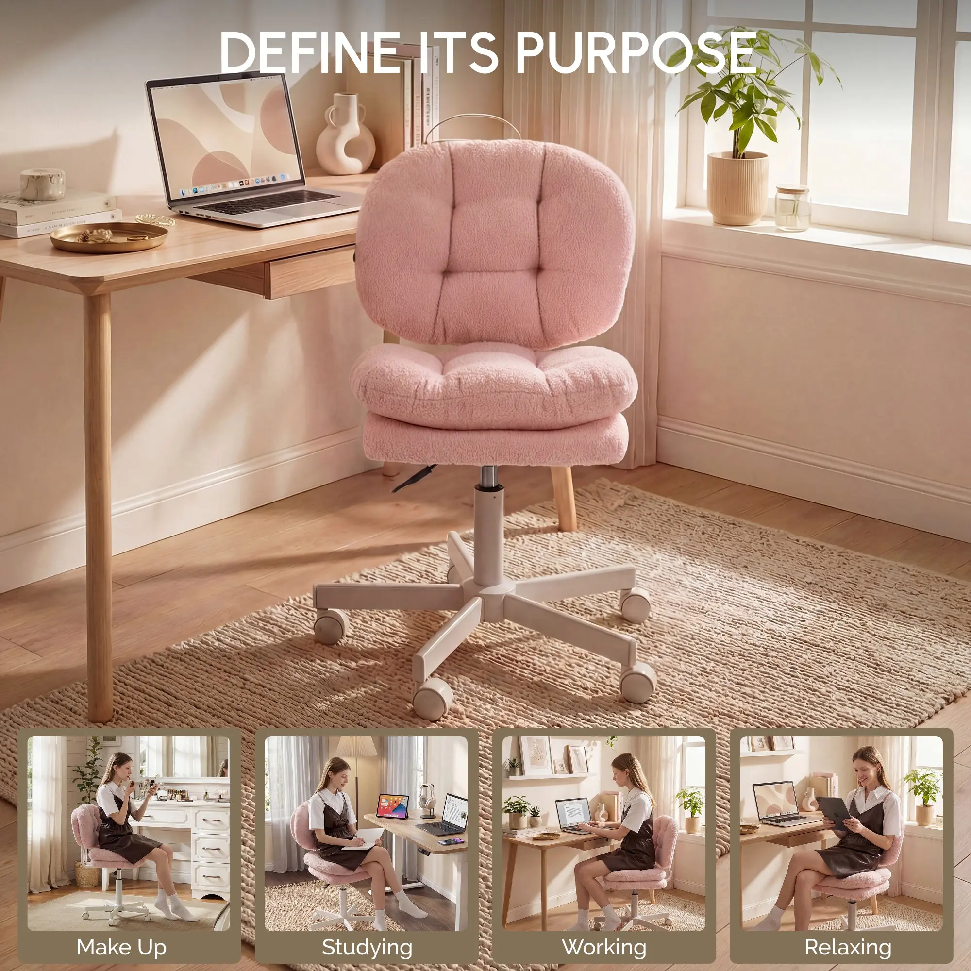 66H6 Cross-Legged Vanity Chair – Effortless Glide - Light Pink - Image 7