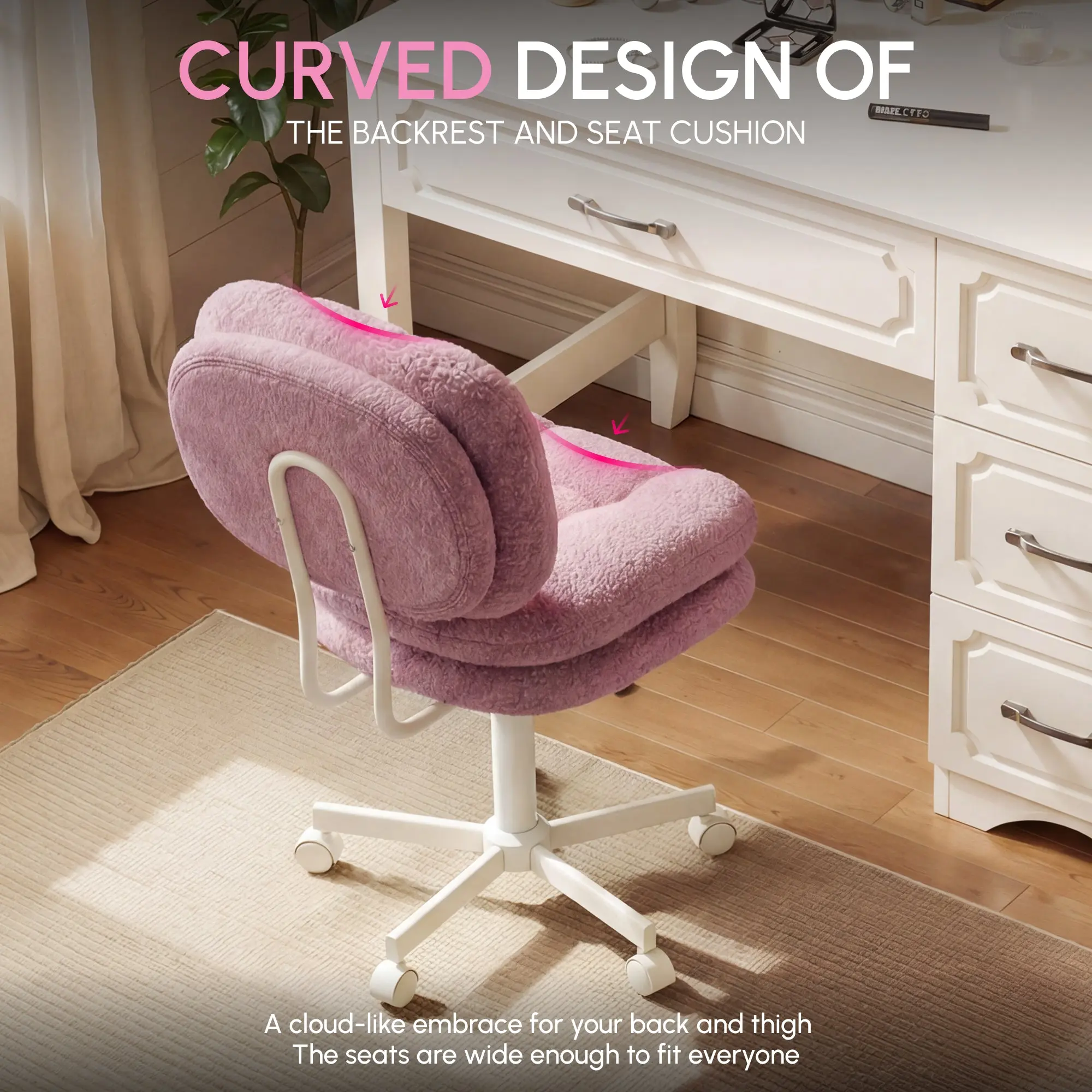 66H6 Cross-Legged Vanity Chair – Effortless Glide - Mauve Pink - Image 4