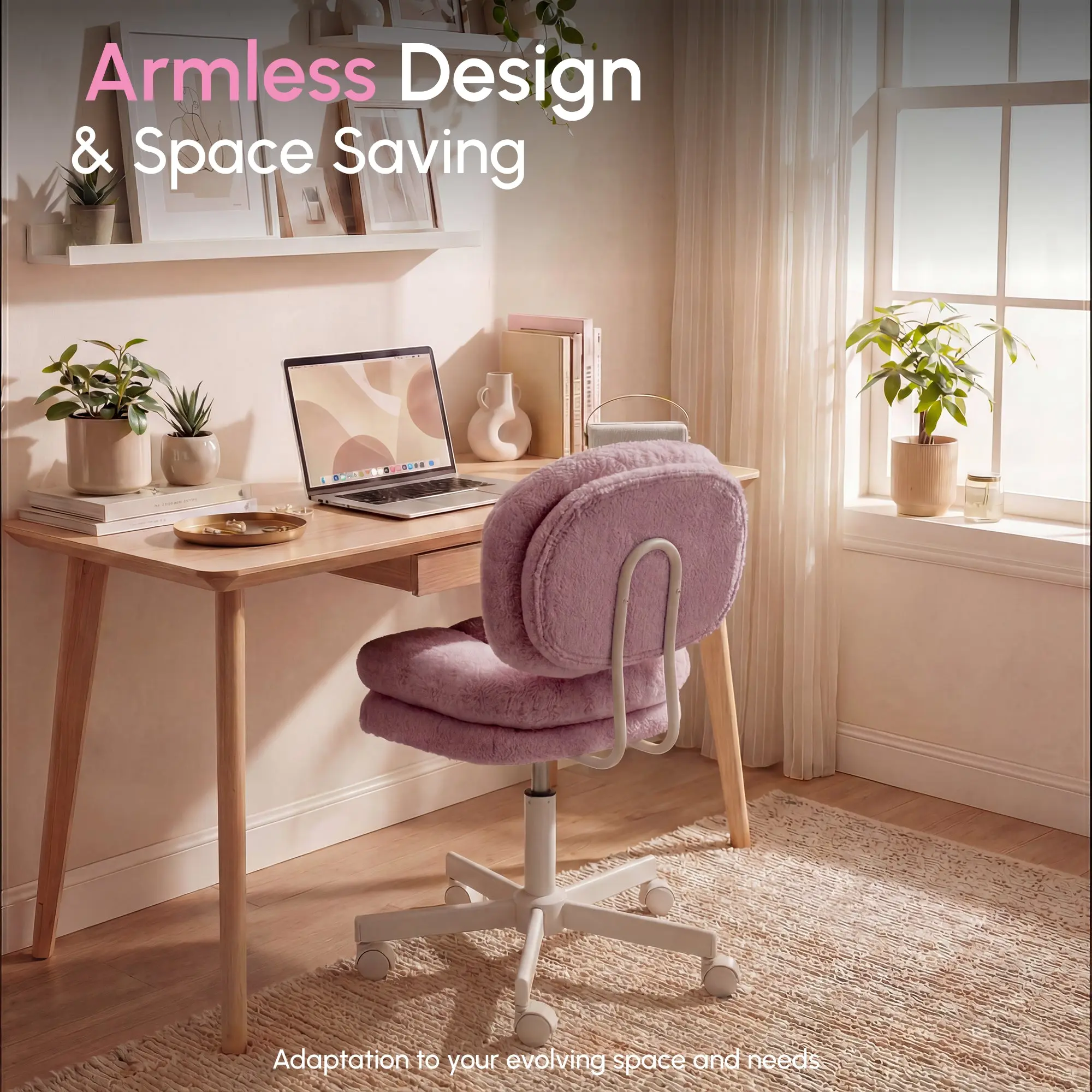 66H6 Cross-Legged Vanity Chair – Effortless Glide - Mauve Pink - Image 6