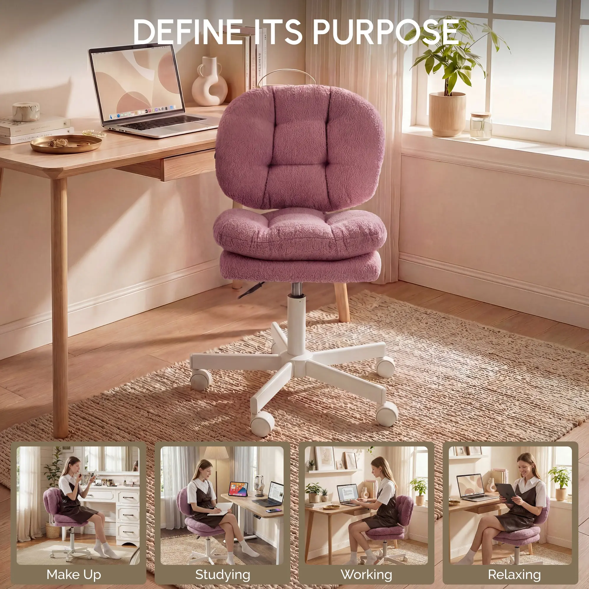 66H6 Cross-Legged Vanity Chair – Effortless Glide - Mauve Pink - Image 7