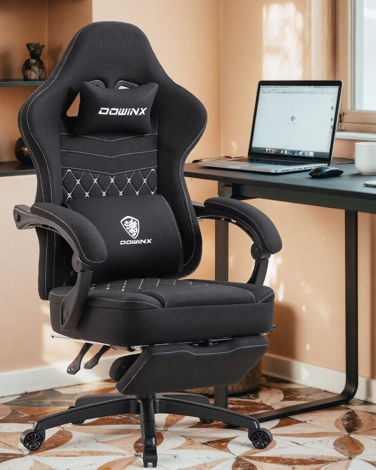 Dowinx Extended Footrest Gaming Chair - 6657E Black - Image 4