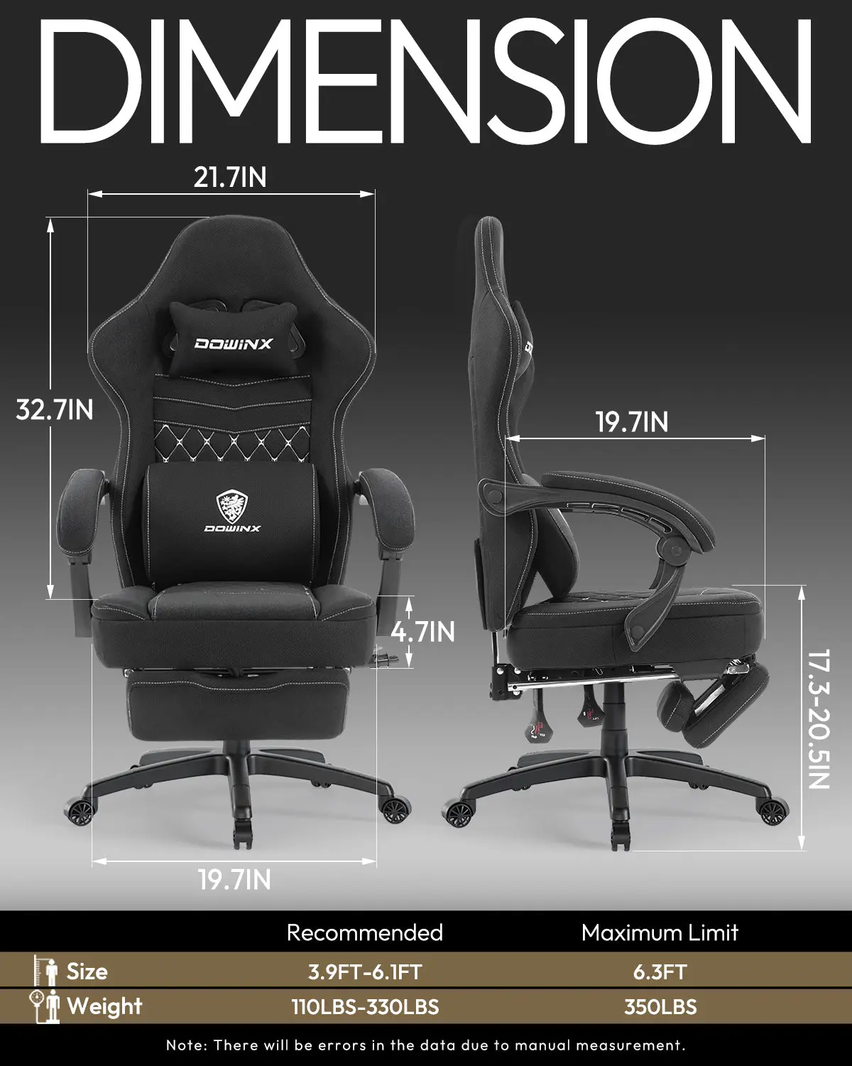 Dowinx Extended Footrest Gaming Chair - 6657E Black - Image 7