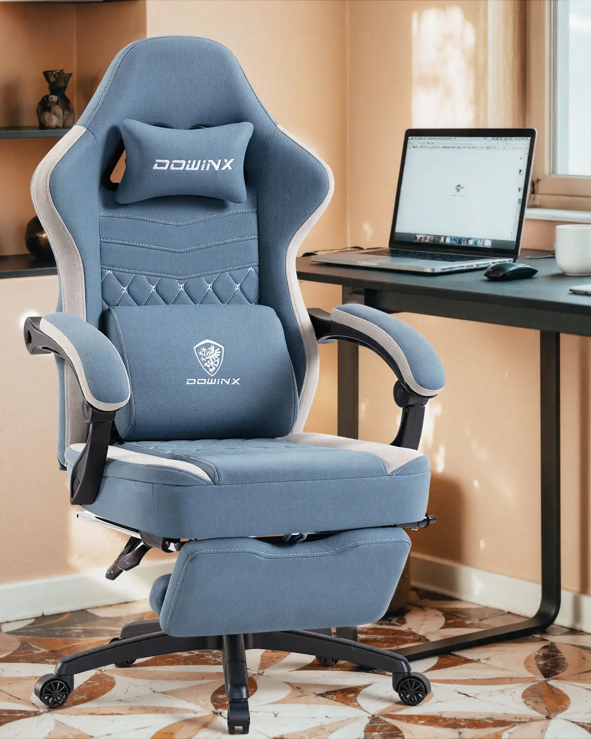 Dowinx Extended Footrest Gaming Chair - 6657E Blue - Image 2
