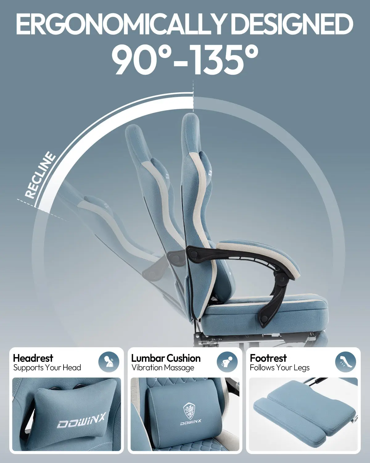 Dowinx Extended Footrest Gaming Chair - 6657E Blue - Image 5