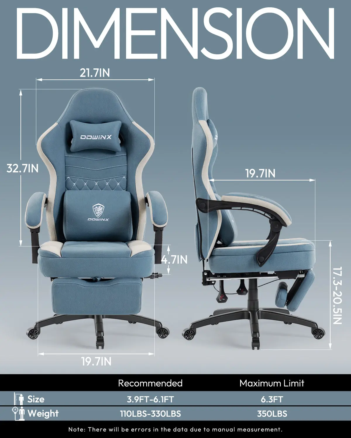 Dowinx Extended Footrest Gaming Chair - 6657E Blue - Image 7