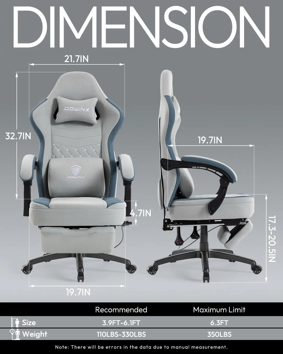Dowinx Extended Footrest Gaming Chair - 6657E Gray - Image 2