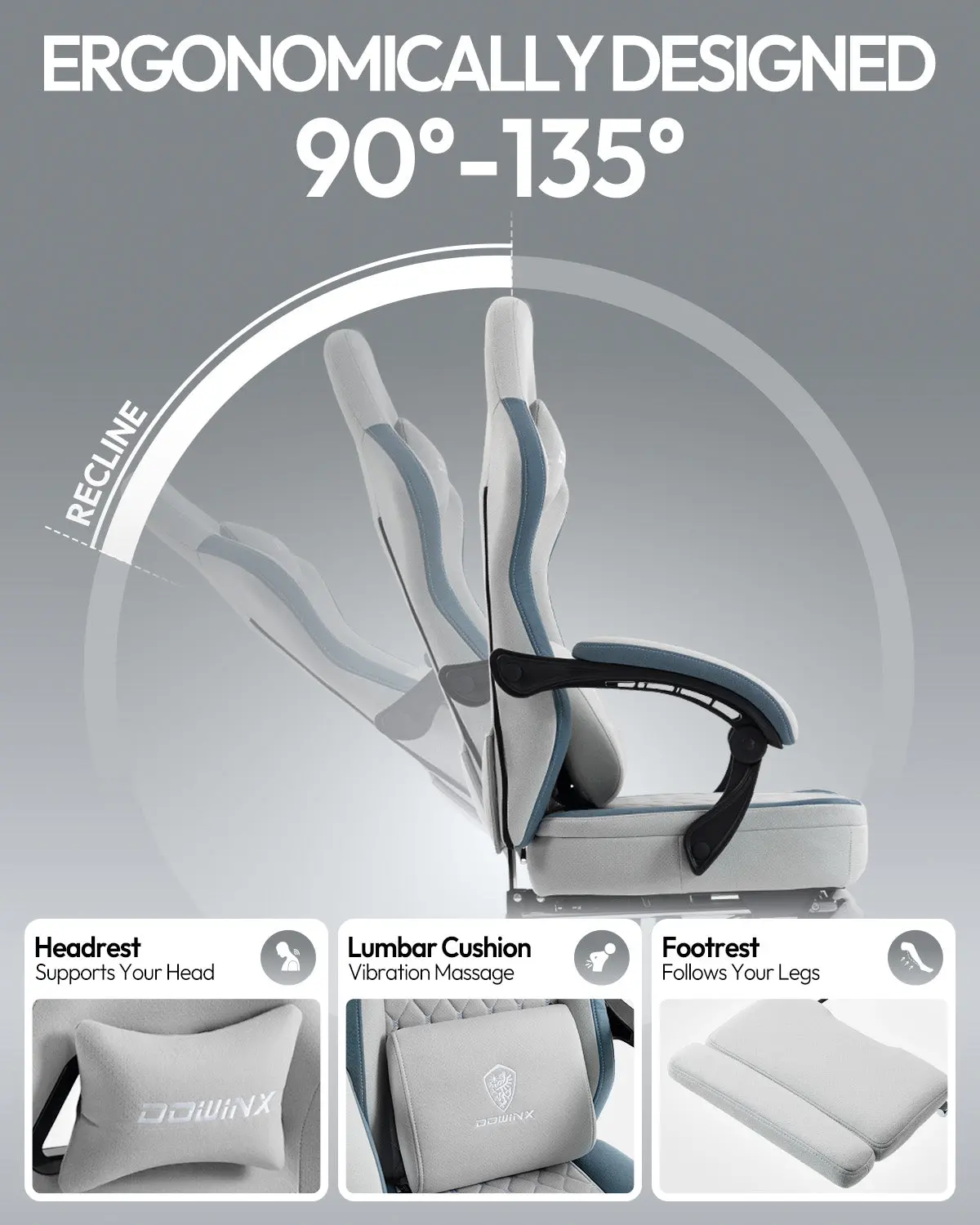 Dowinx Extended Footrest Gaming Chair - 6657E Gray - Image 6