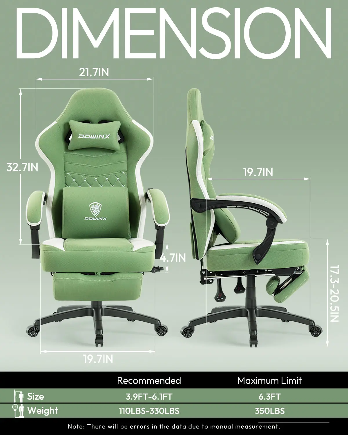 Dowinx Extended Footrest Gaming Chair - 6657E Green - Image 2