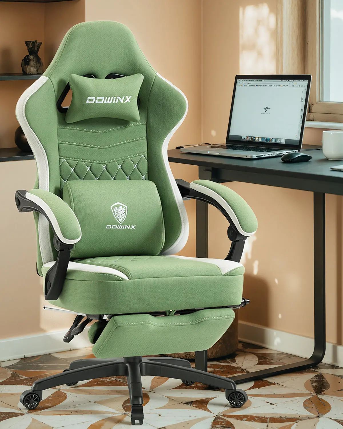 Dowinx Extended Footrest Gaming Chair - 6657E Green - Image 5