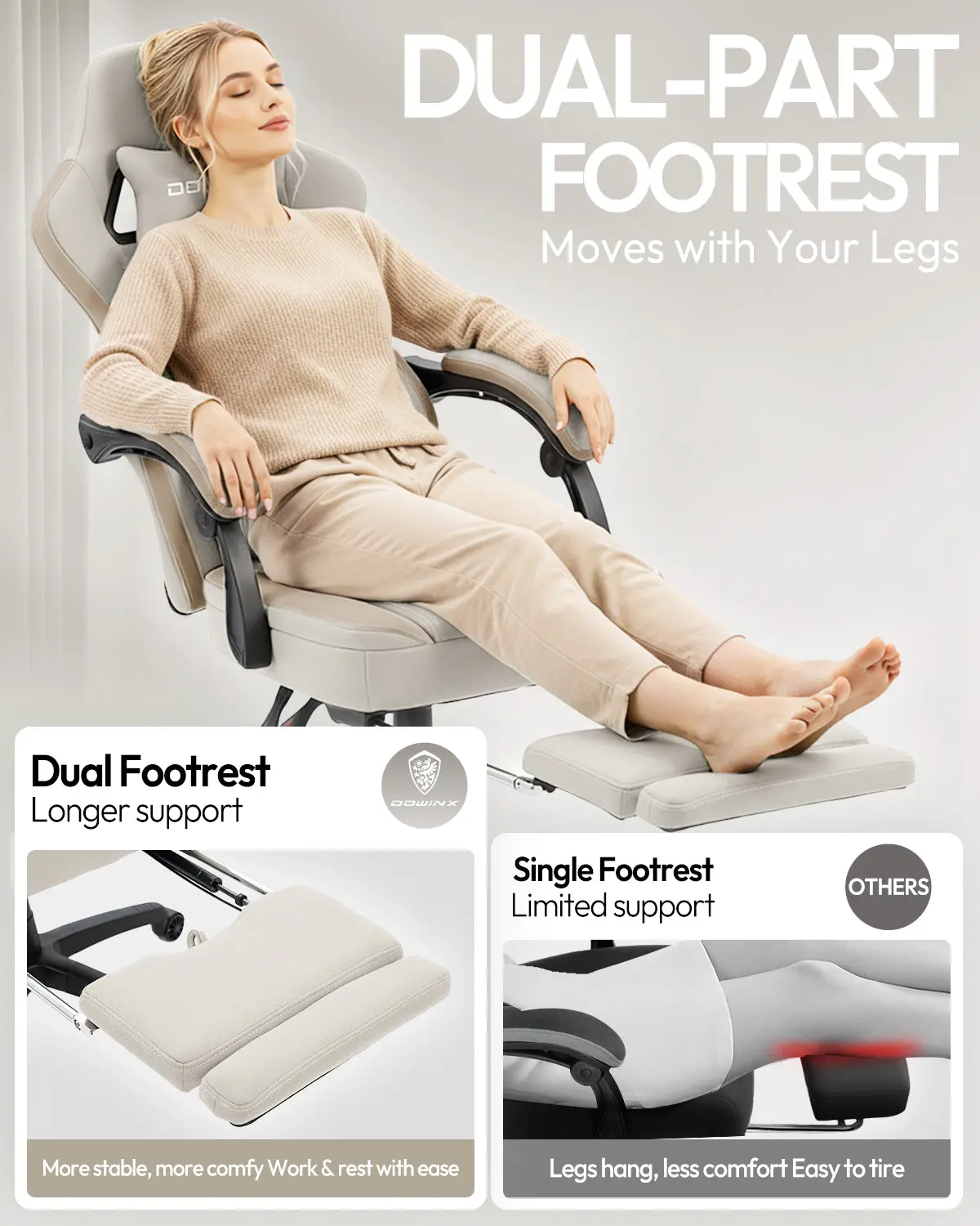 Dowinx Extended Footrest Gaming Chair - 6657E Lvory - Image 3