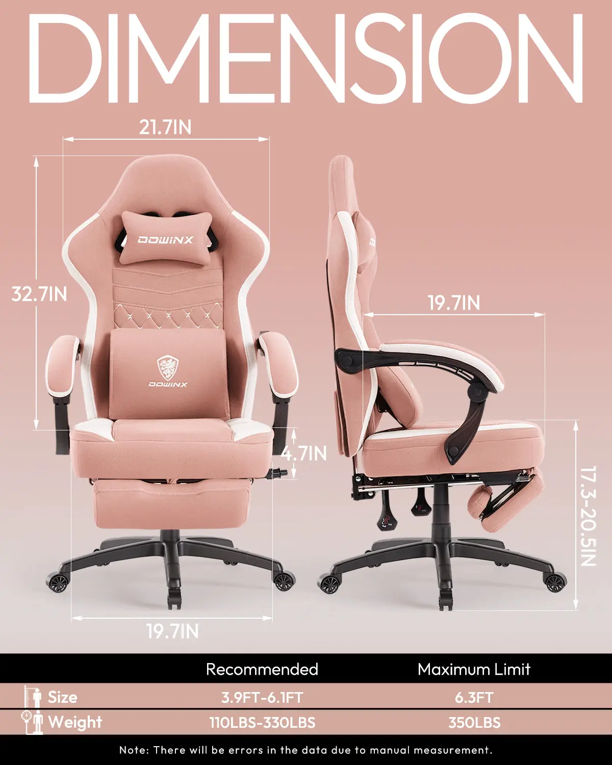 Dowinx Extended Footrest Gaming Chair - 6657E Pink - Image 2