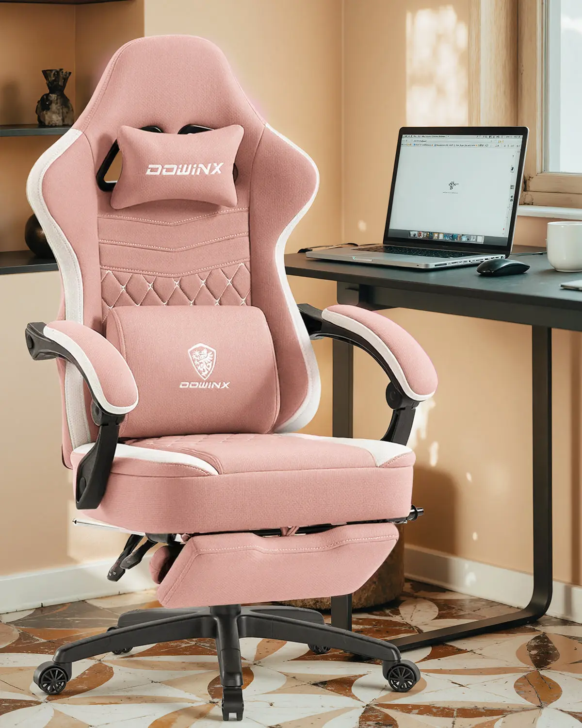 Dowinx Extended Footrest Gaming Chair - 6657E Pink - Image 5