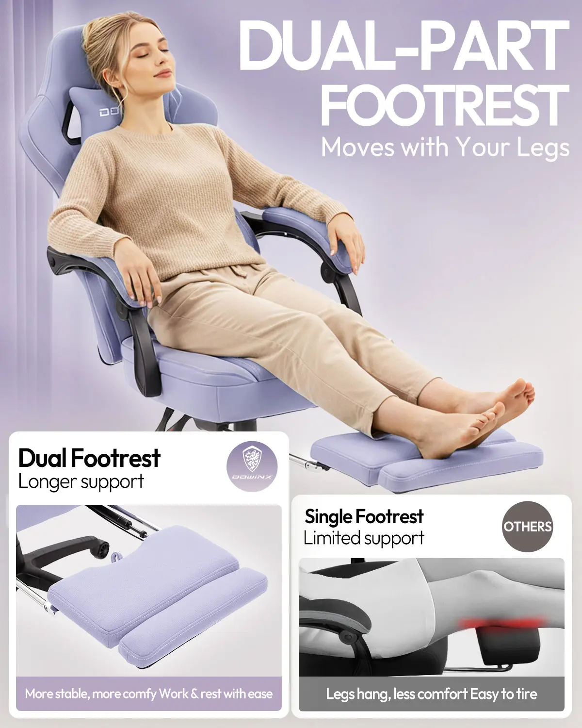 Dowinx Extended Footrest Gaming Chair - 6657E Purple - Image 3