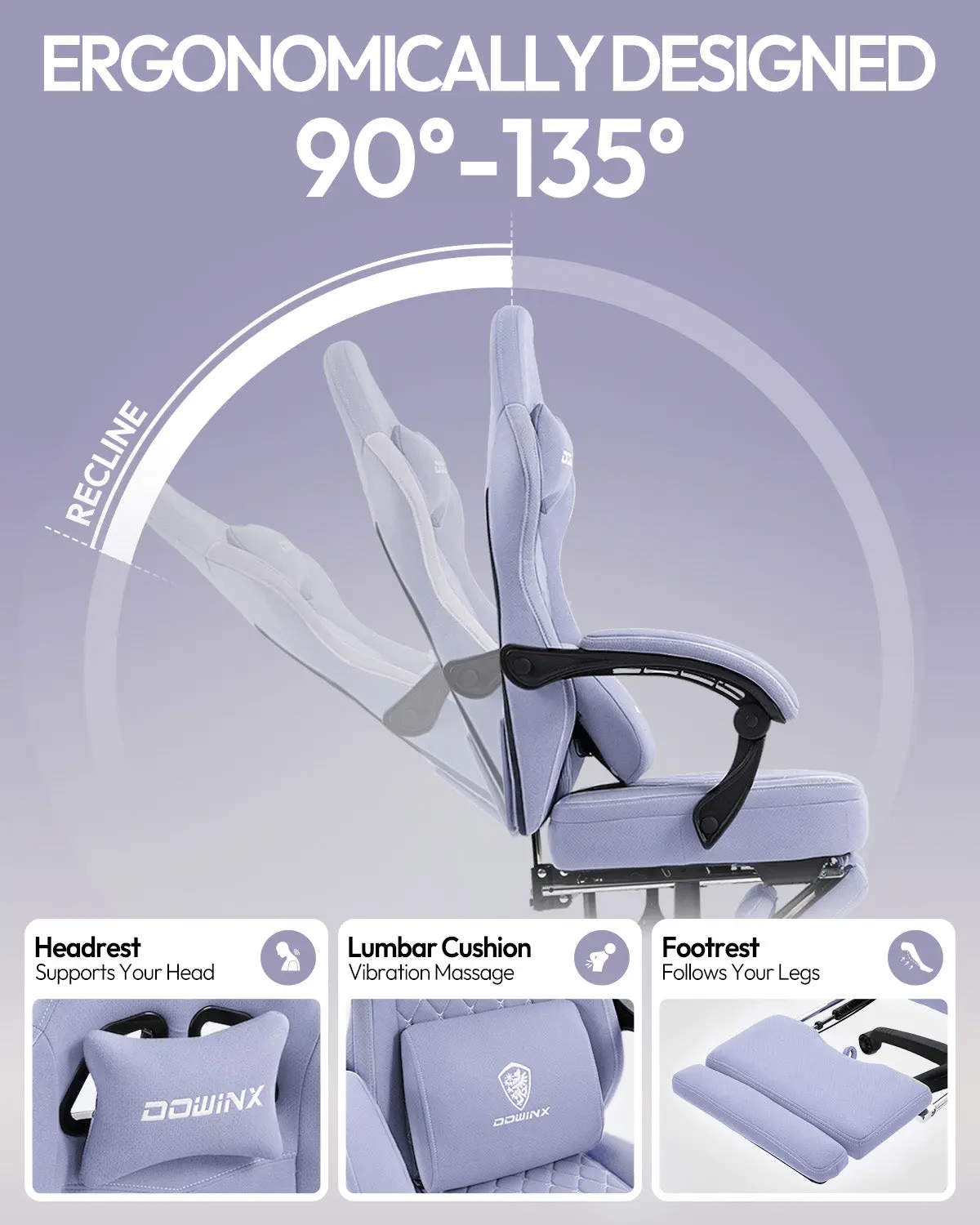 Dowinx Extended Footrest Gaming Chair - 6657E Purple - Image 5