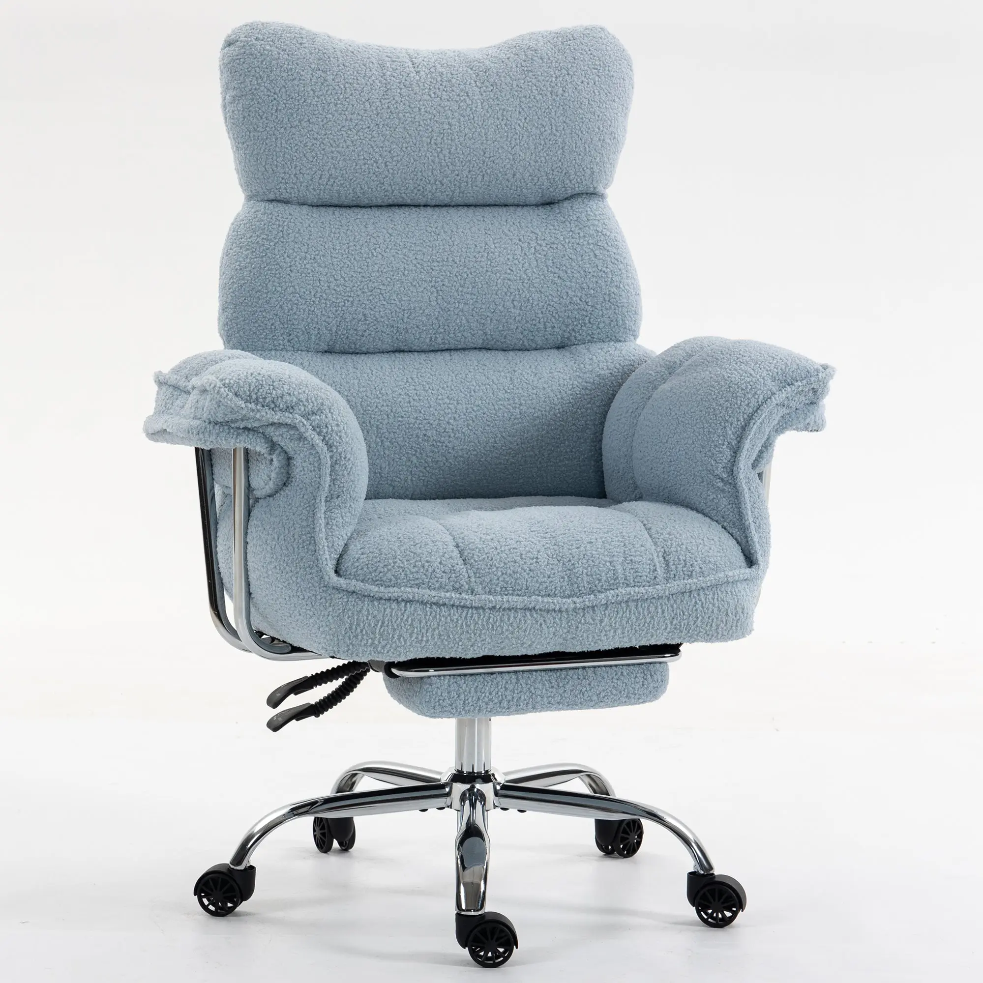 Dowinx 66B7 Big & Tall Office Chair with Footrest, Teddy Fabric Ergonomic Recliner - Blue