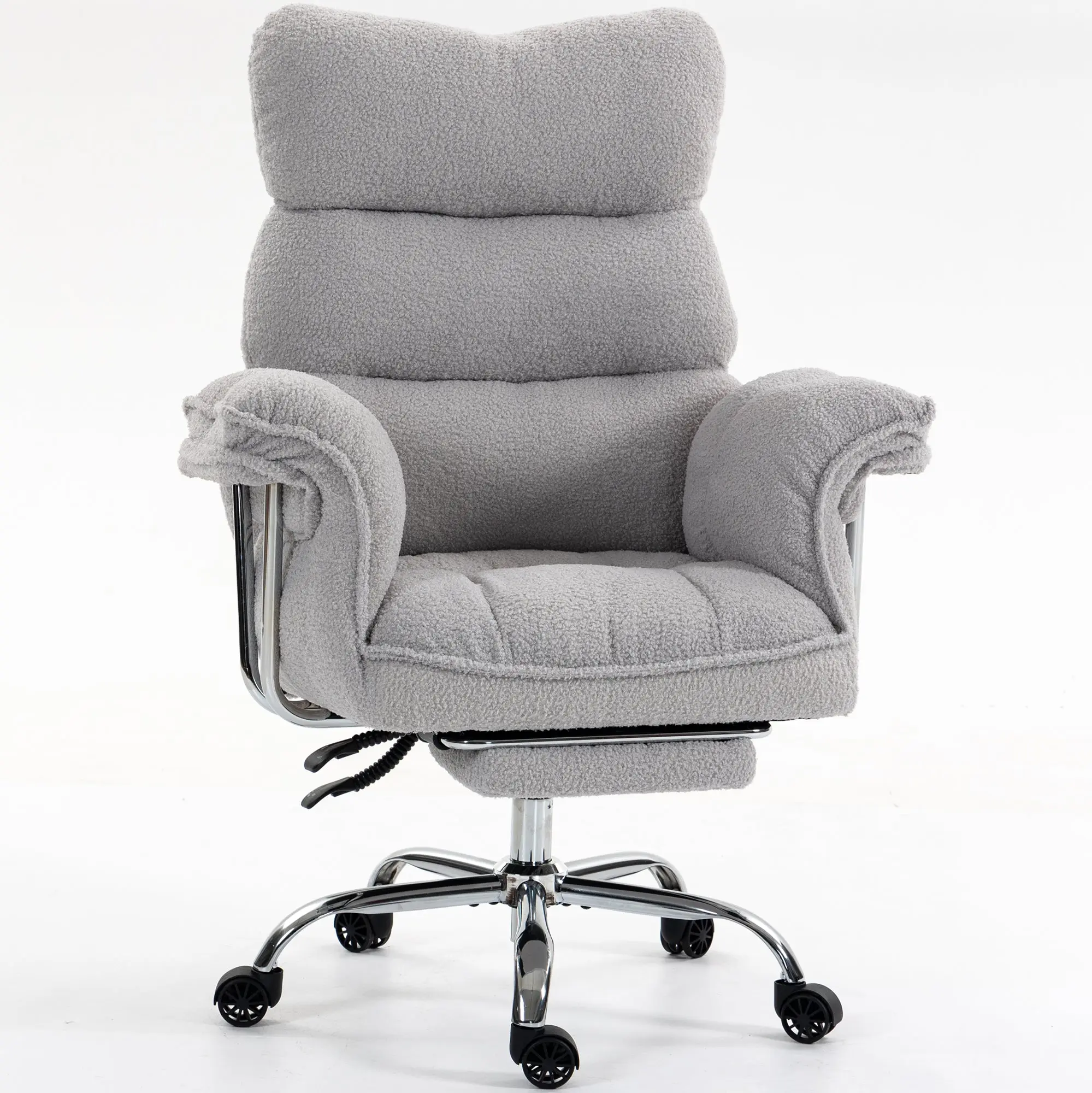 Dowinx 66B7 Big & Tall Office Chair with Footrest, Teddy Fabric Ergonomic Recliner - Grey