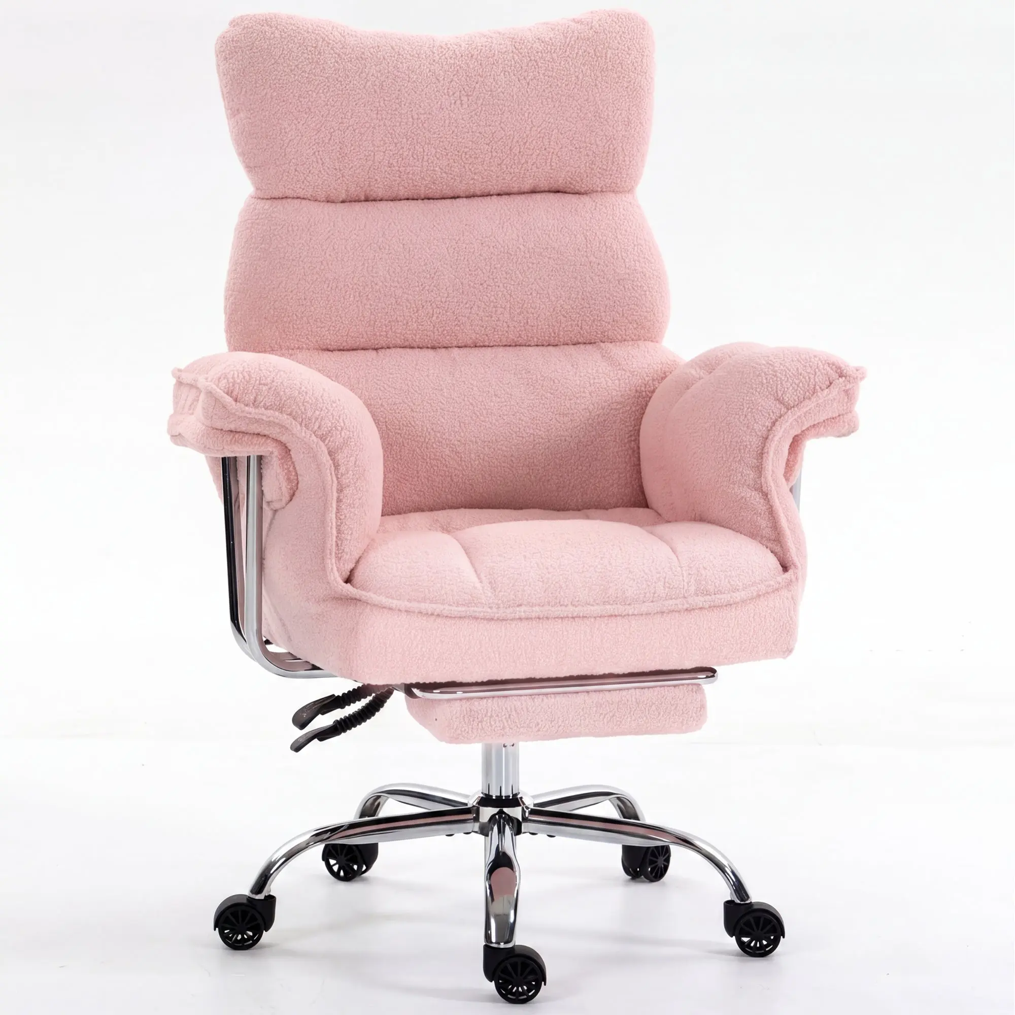 Dowinx 66B7 Big & Tall Office Chair with Footrest, Teddy Fabric Ergonomic Recliner - Pink