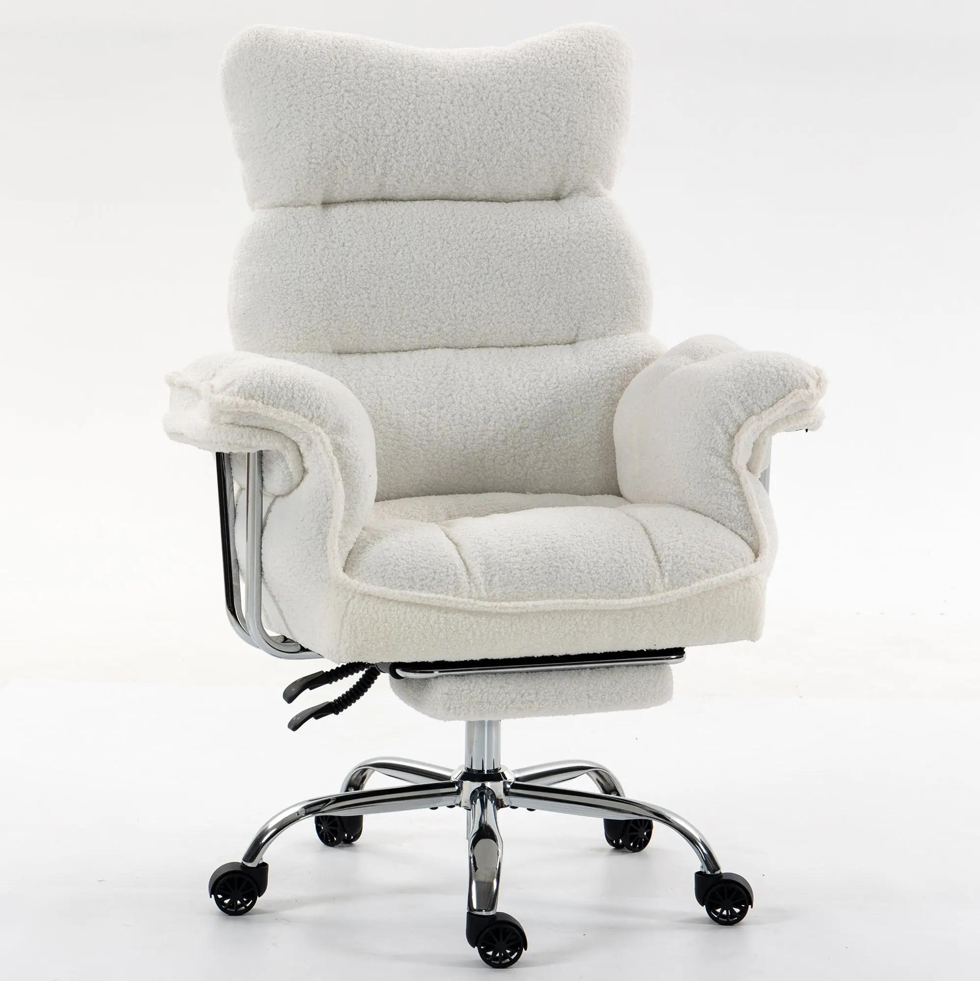 Dowinx 66B7 Big & Tall Office Chair with Footrest, Teddy Fabric Ergonomic Recliner - White