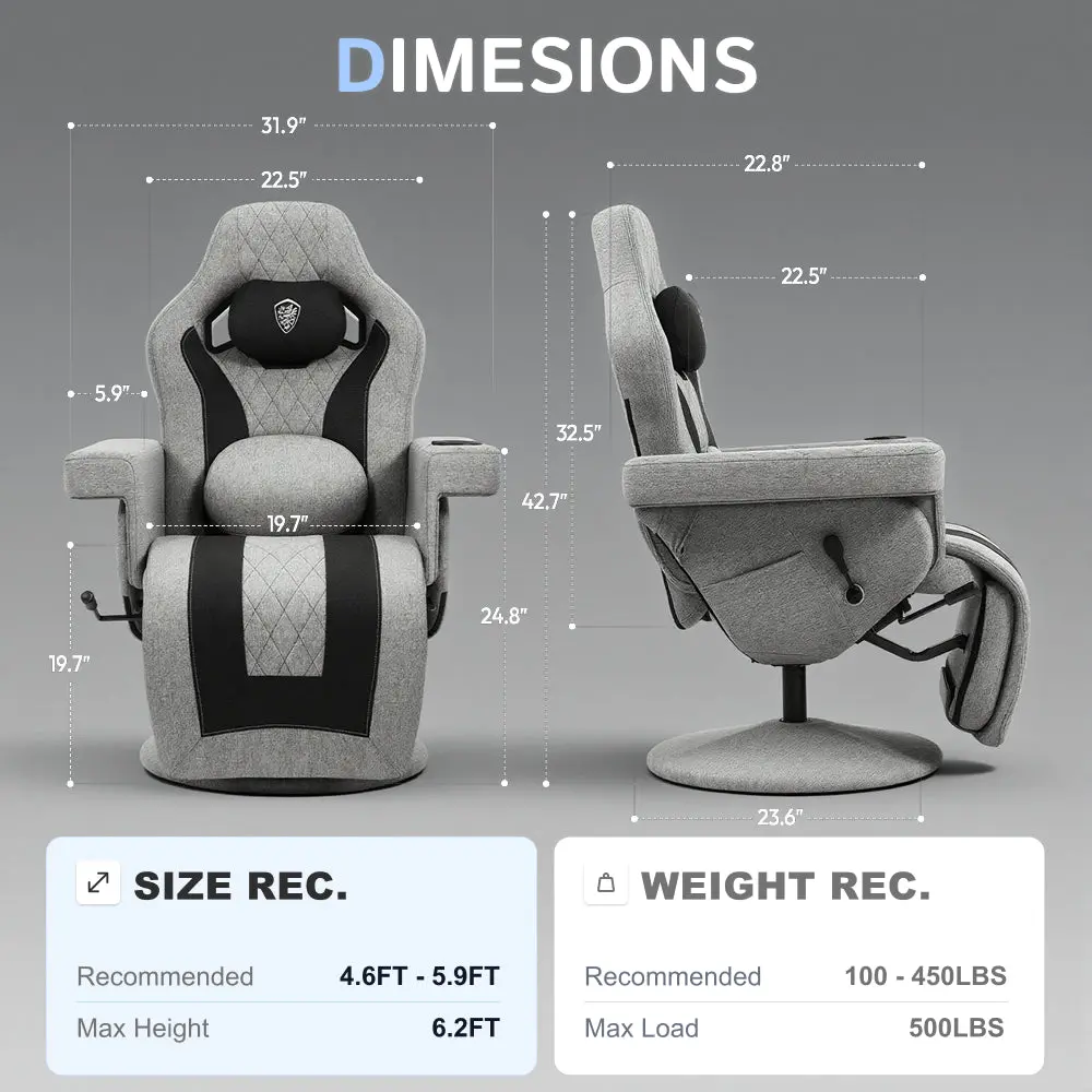 Dowinx 66D3 Wide Office Chair with Massage & Recline-Grey - Image 7