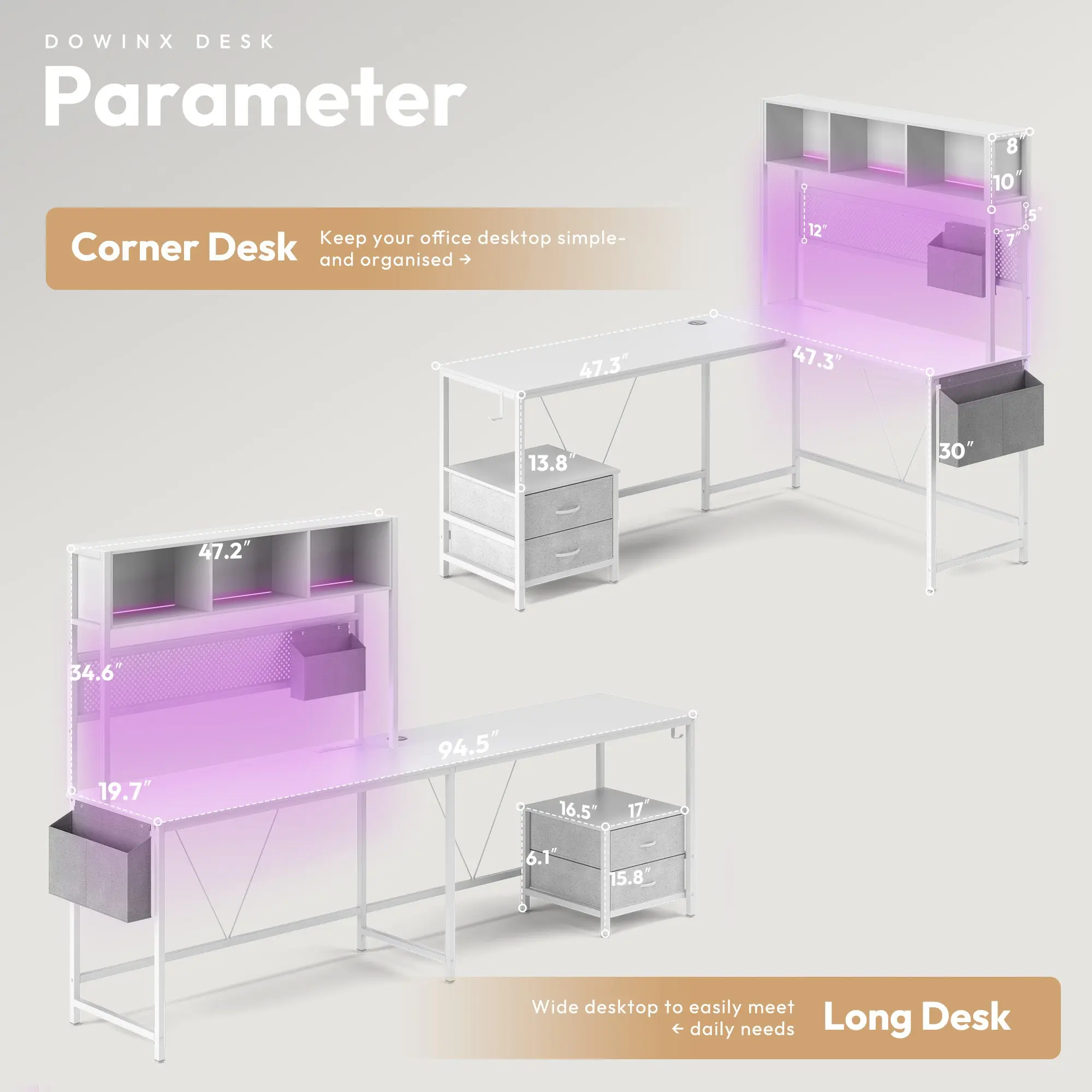 L-Shaped Series Gaming Desk White - Image 9