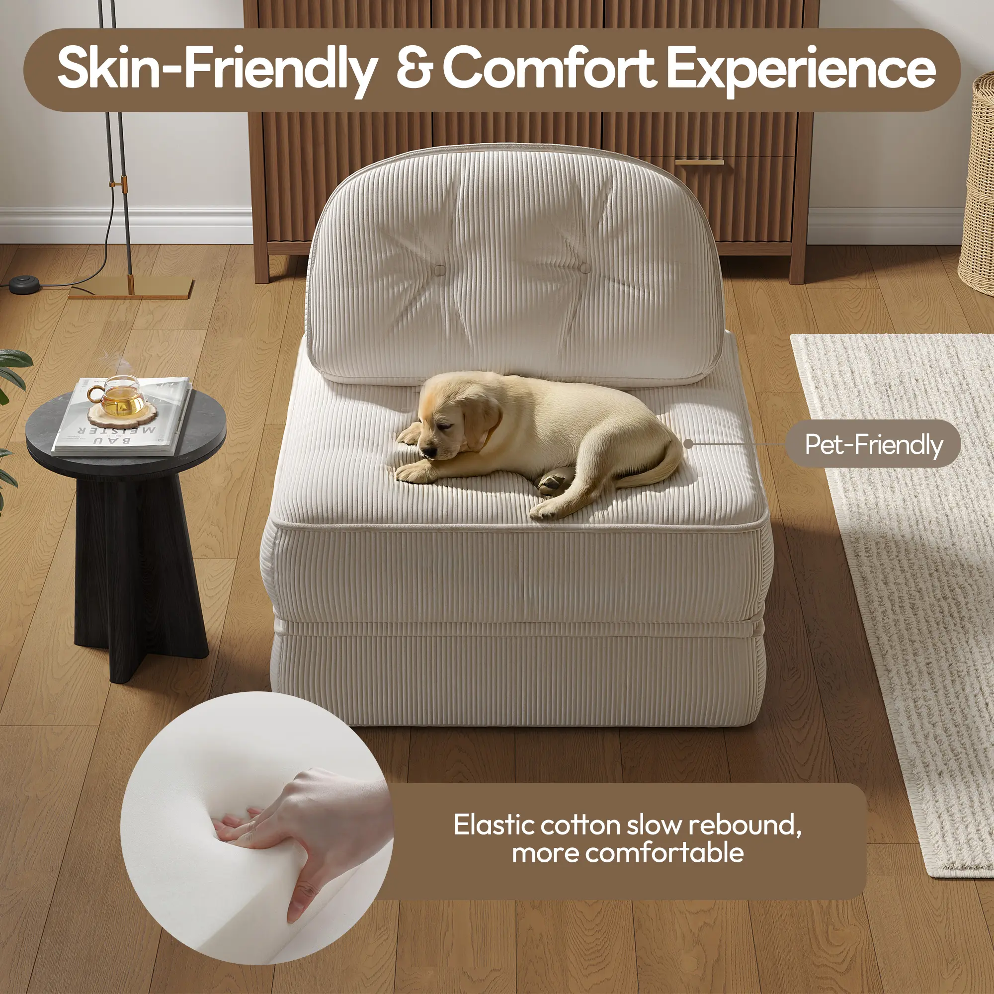 Dowinx Folding Sofa Bed with Pillow-Beige - Image 4