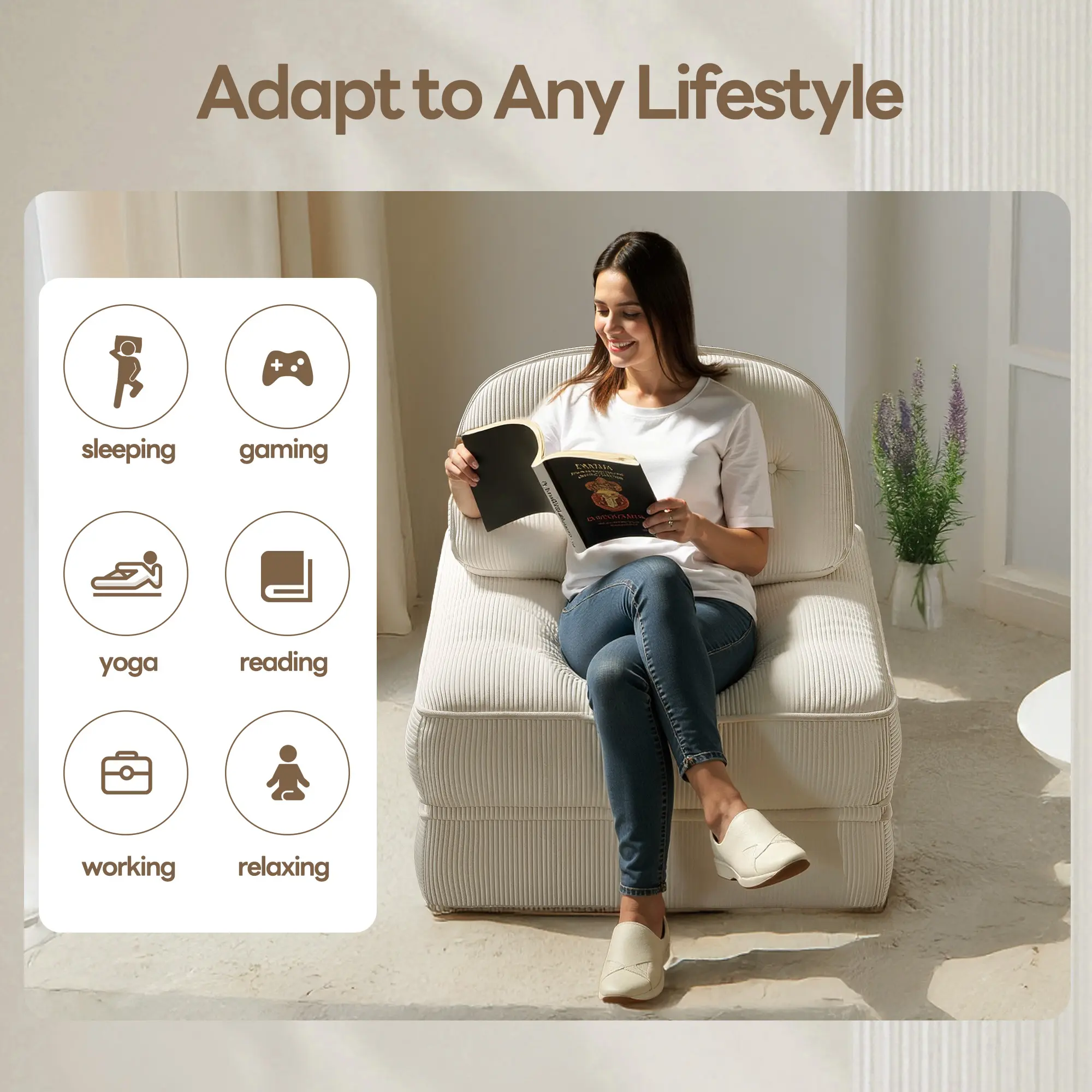 Dowinx Folding Sofa Bed with Pillow-Beige - Image 6
