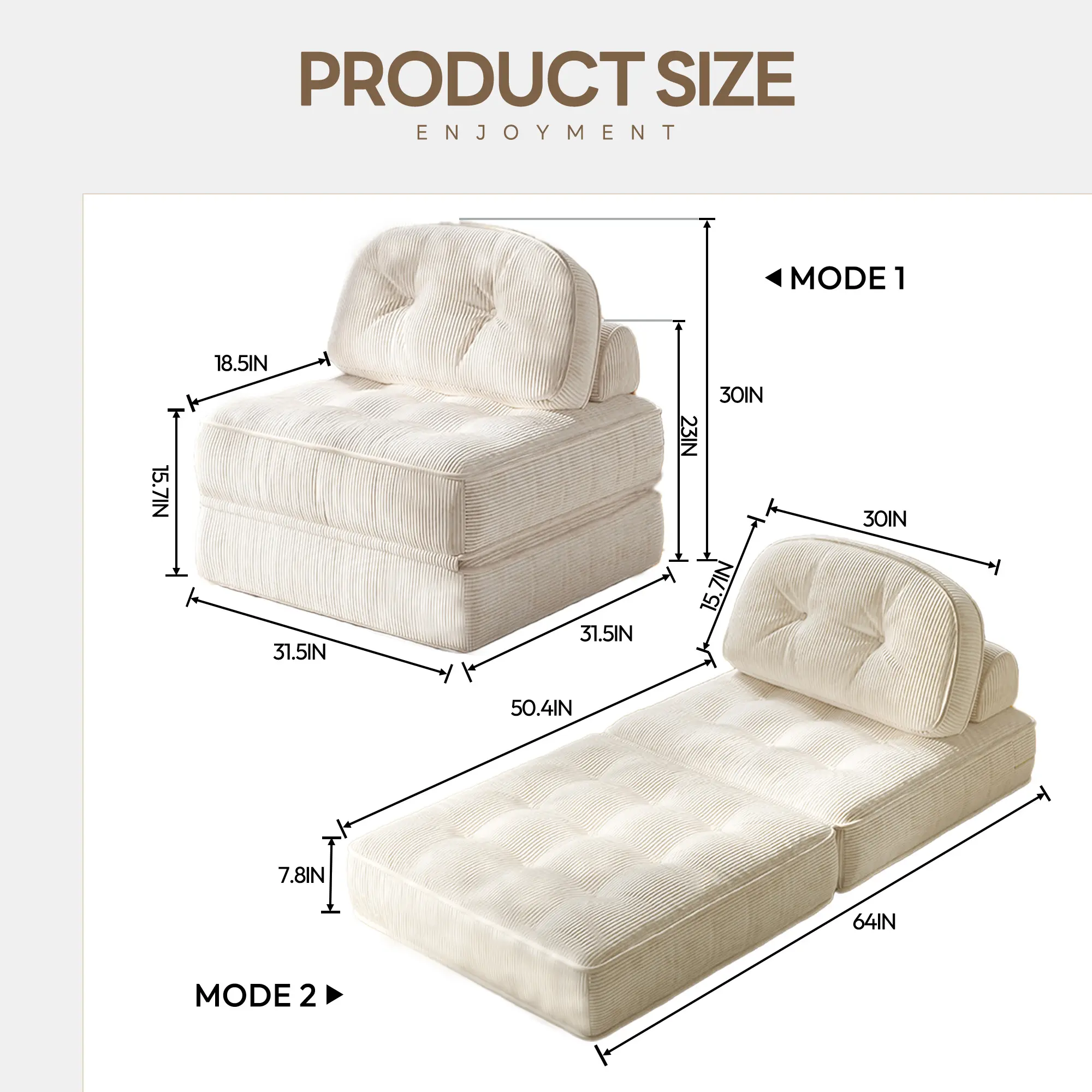Dowinx Folding Sofa Bed with Pillow-Beige - Image 7