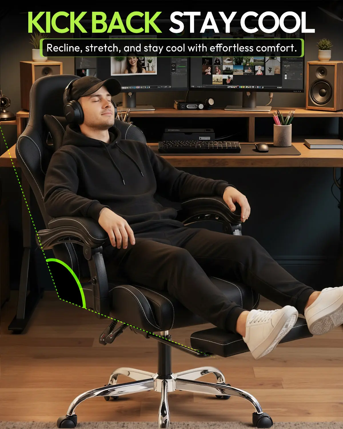 Dowinx Leather Gaming Chair LS-66D58J Black - Image 3