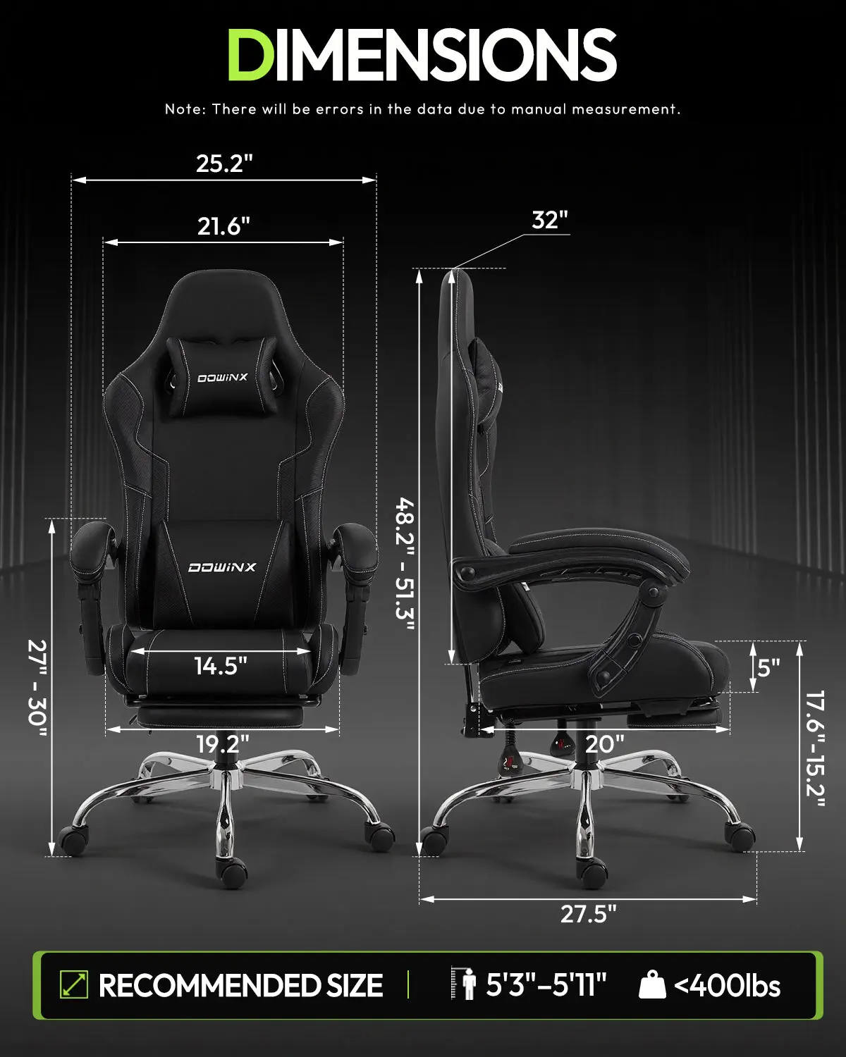 Dowinx Leather Gaming Chair LS-66D58J Black - Image 5