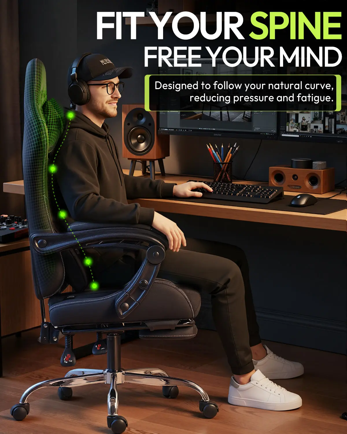 Dowinx Leather Gaming Chair LS-66D58J Black - Image 8