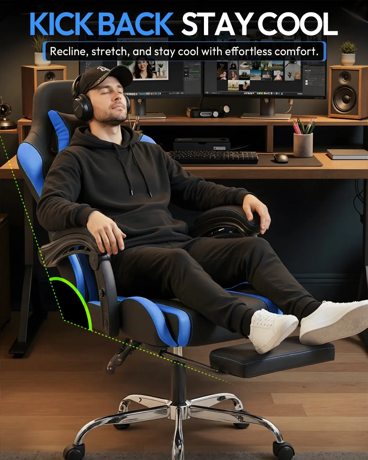 Dowinx Leather Gaming Chair LS-66D58J Black-Blue - Image 4