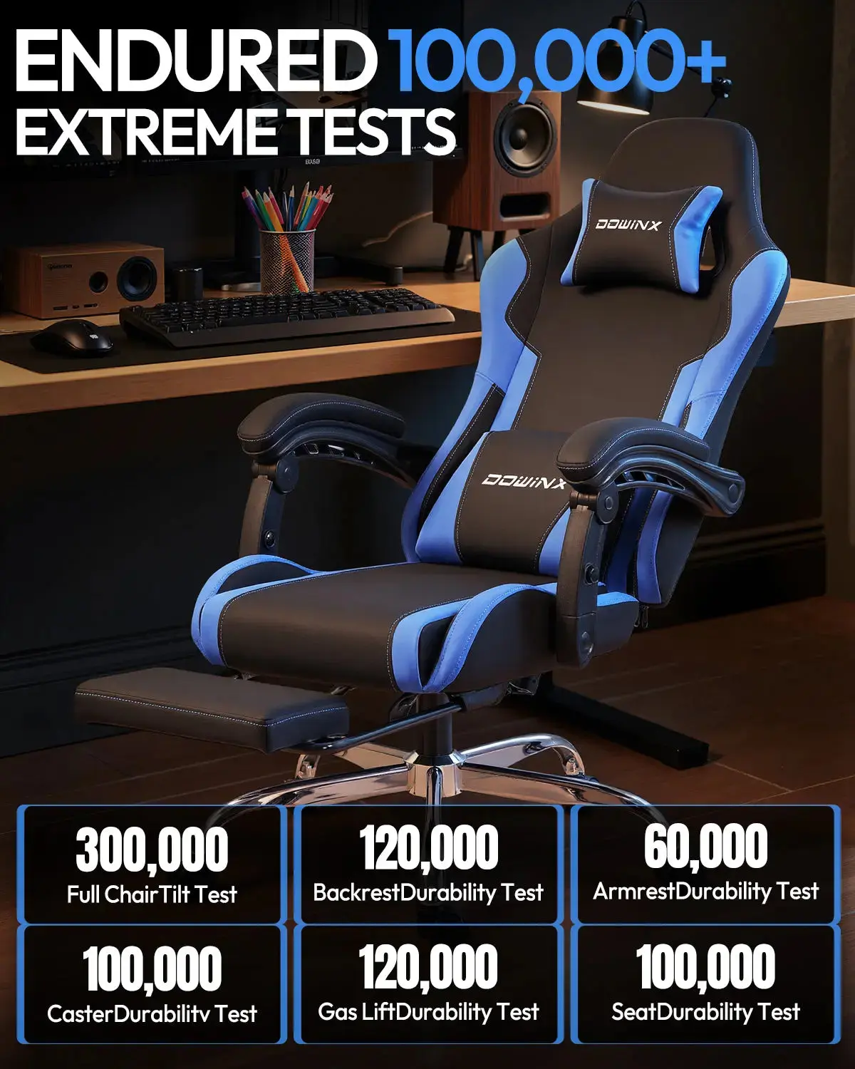 Dowinx Leather Gaming Chair LS-66D58J Black-Blue - Image 6
