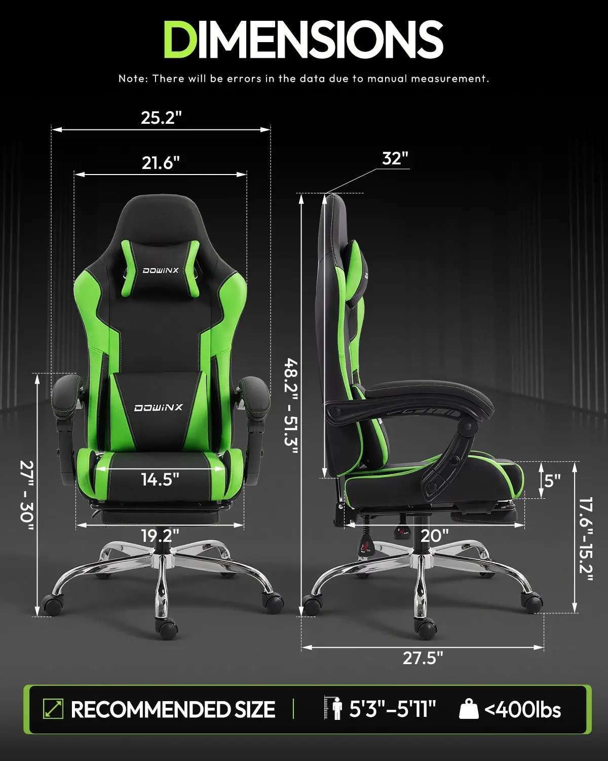 Dowinx Leather Gaming Chair LS-66D58J Black-Green | AM - Image 3