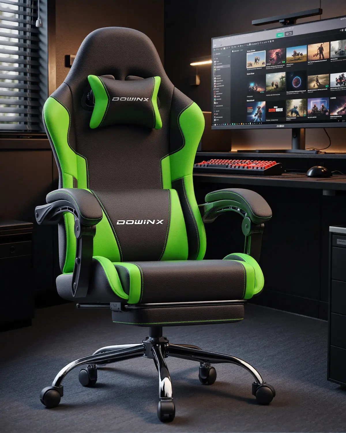Dowinx Leather Gaming Chair LS-66D58J Black-Green | AM - Image 4